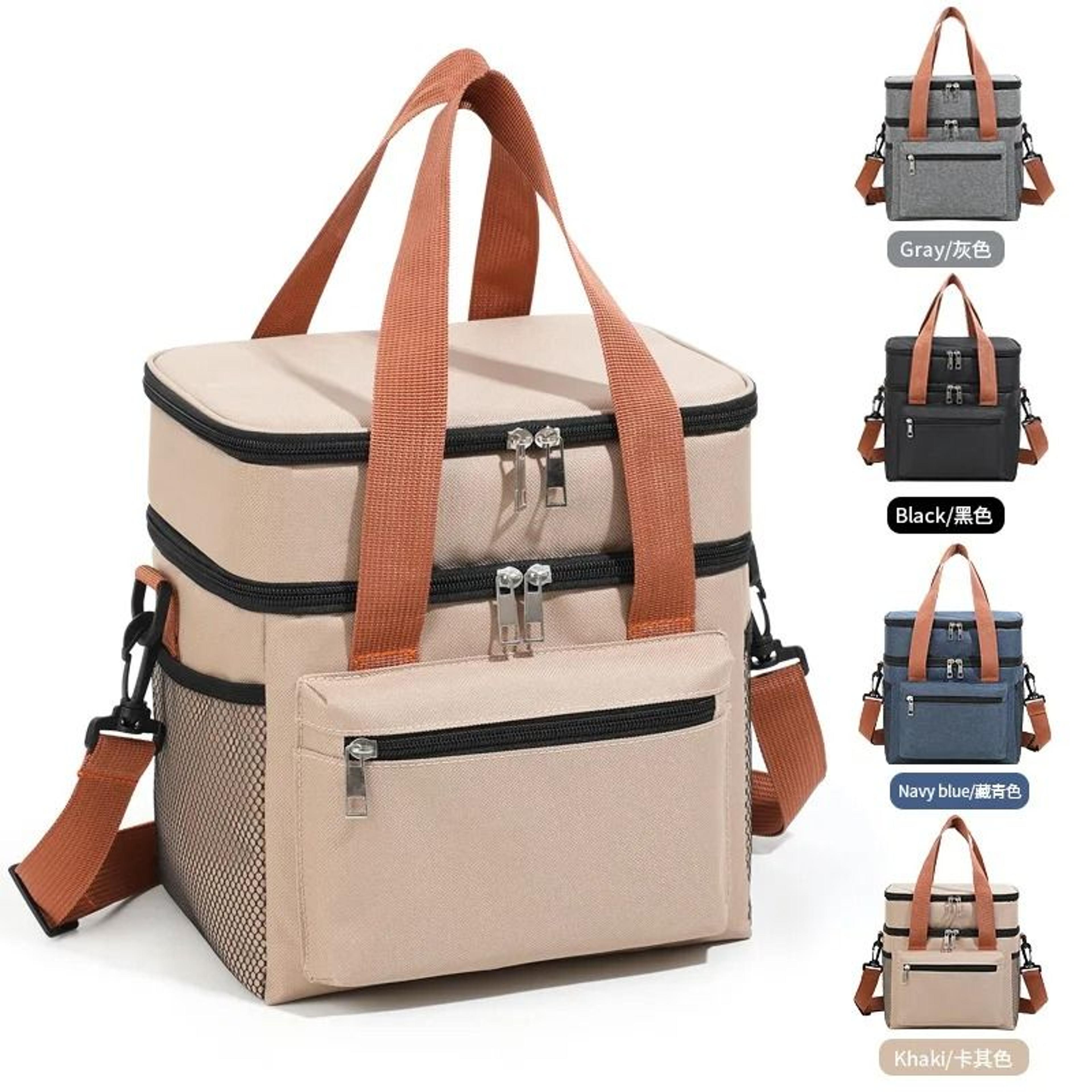 double layer cooler lunch bag with shoulder strap for men and women large capacity tote for work travel or picnic