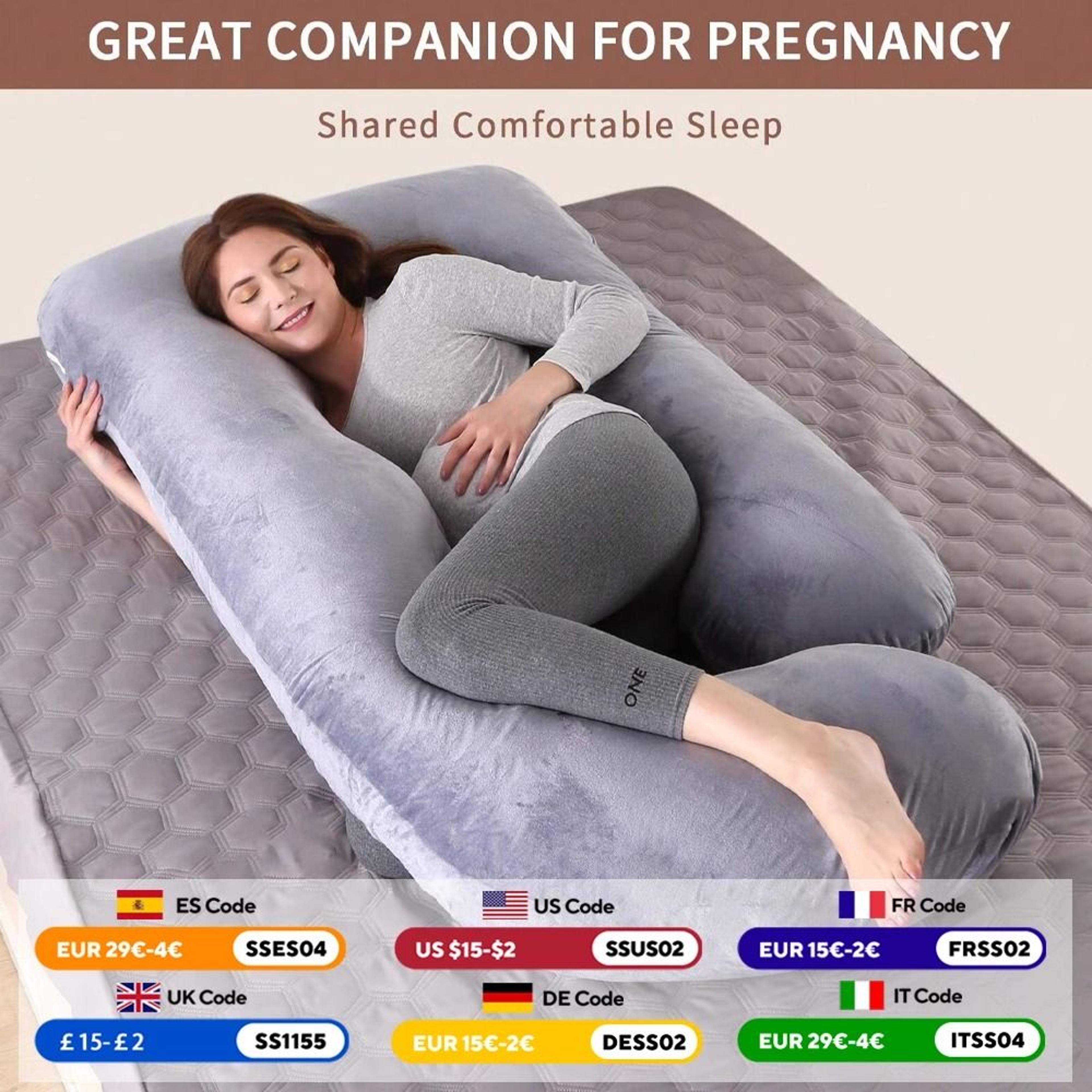 g shaped full body pregnancy pillow with removable cover for belly back and hip support during maternity sleep
