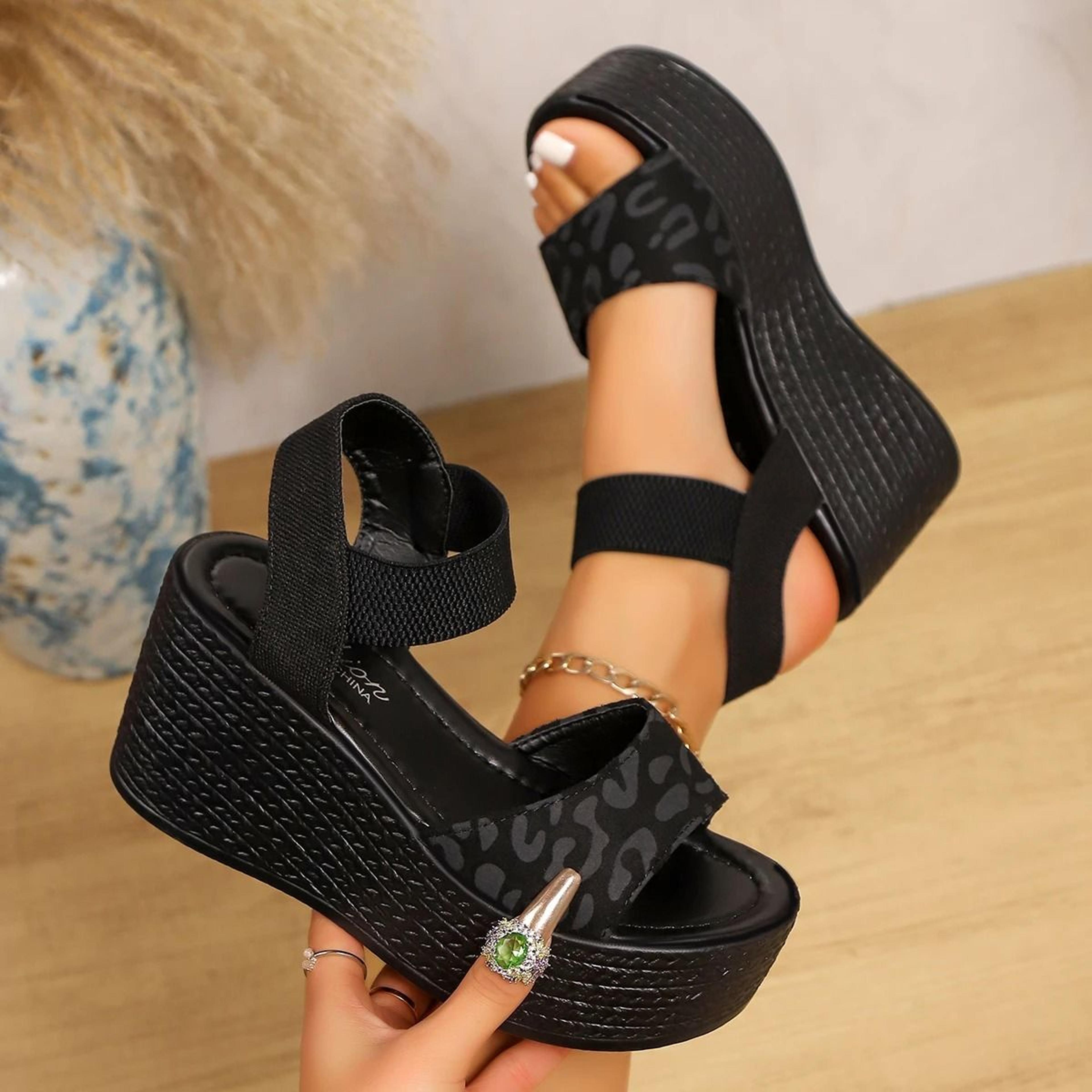 womens peep toe wedge sandals with leopard print and platform heel for summer outfits