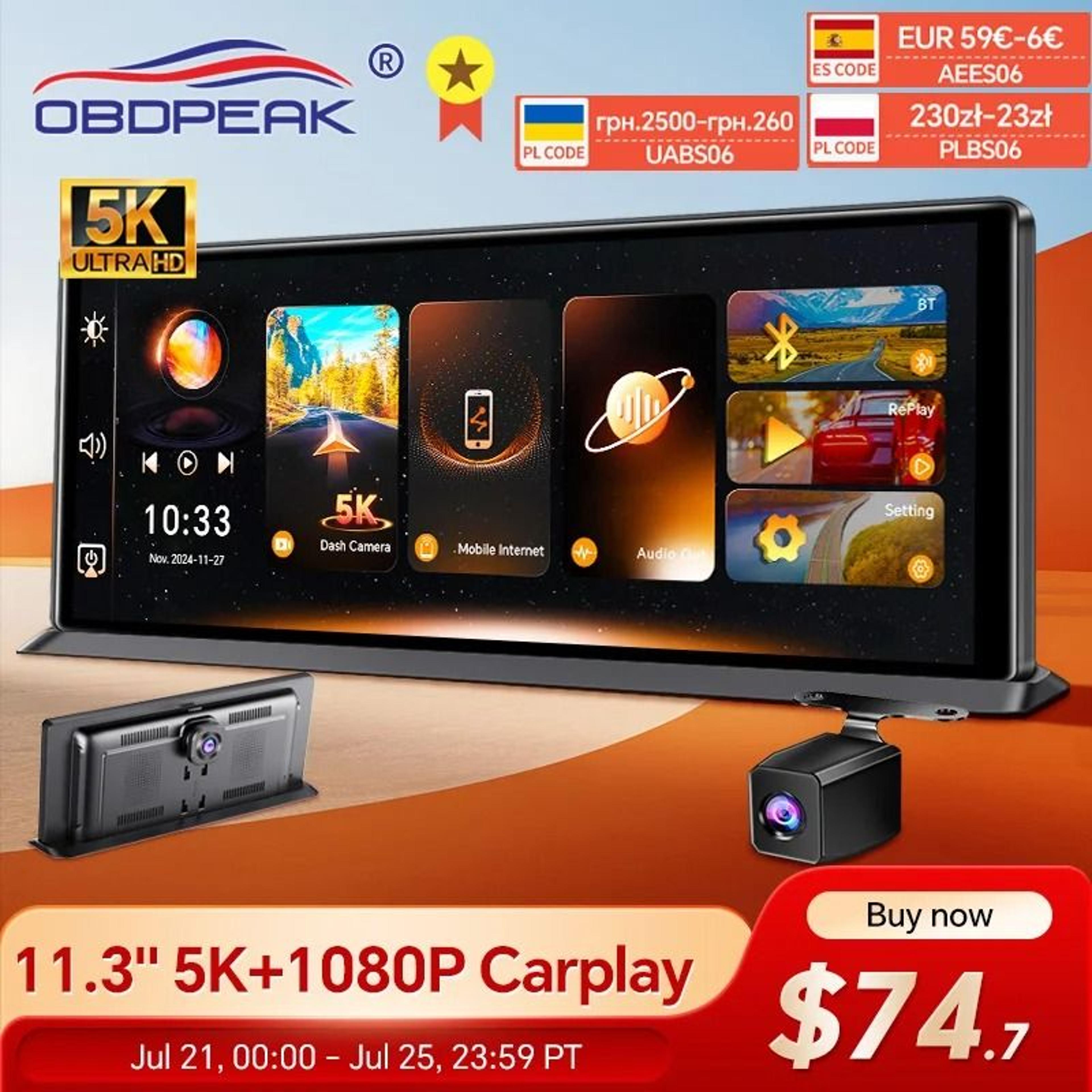 k8 pro touchscreen car dash cam 5k with carplay android auto gps and wifi