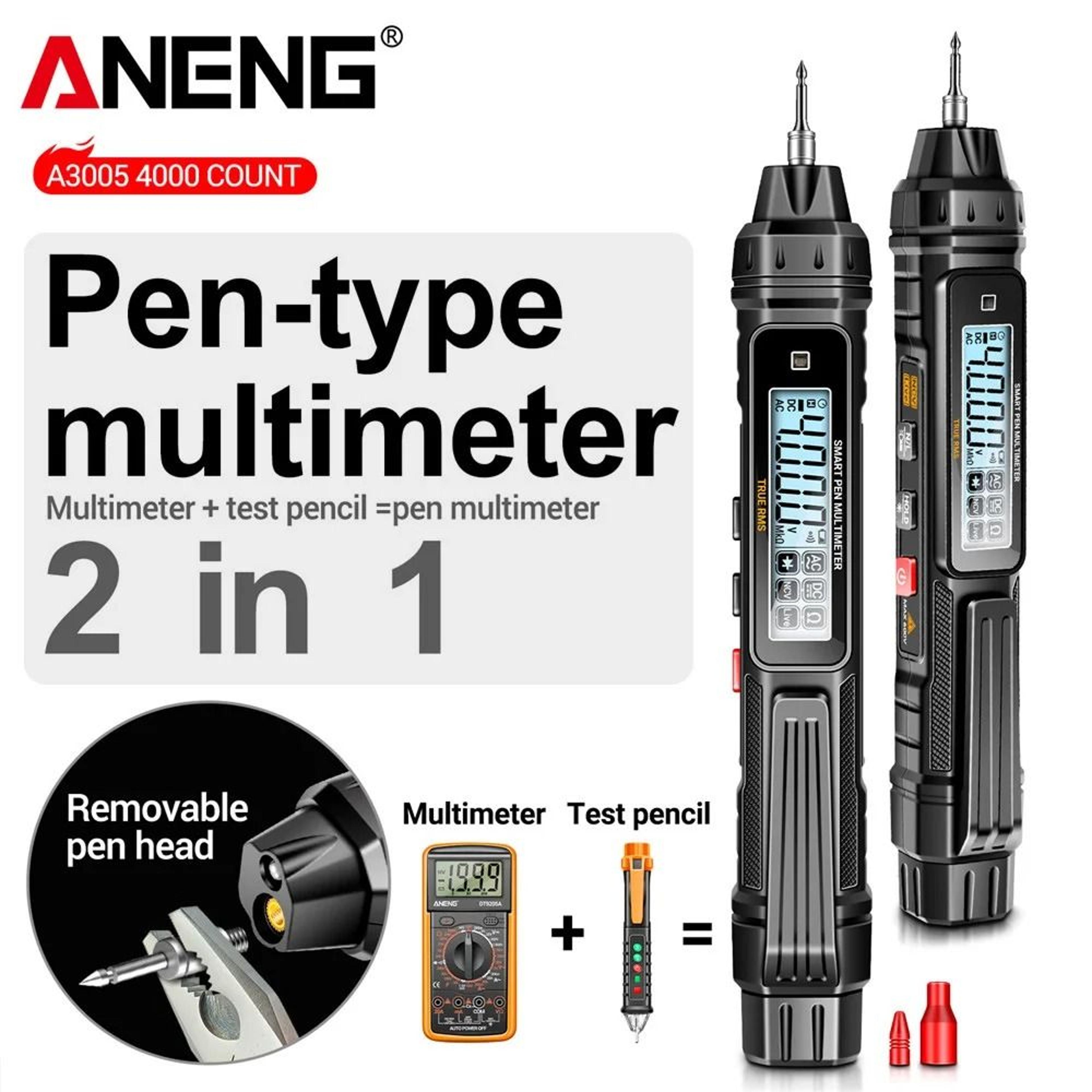 aneng a3005 digital pen multimeter 4000 counts non contact auto voltage ohm diode tester