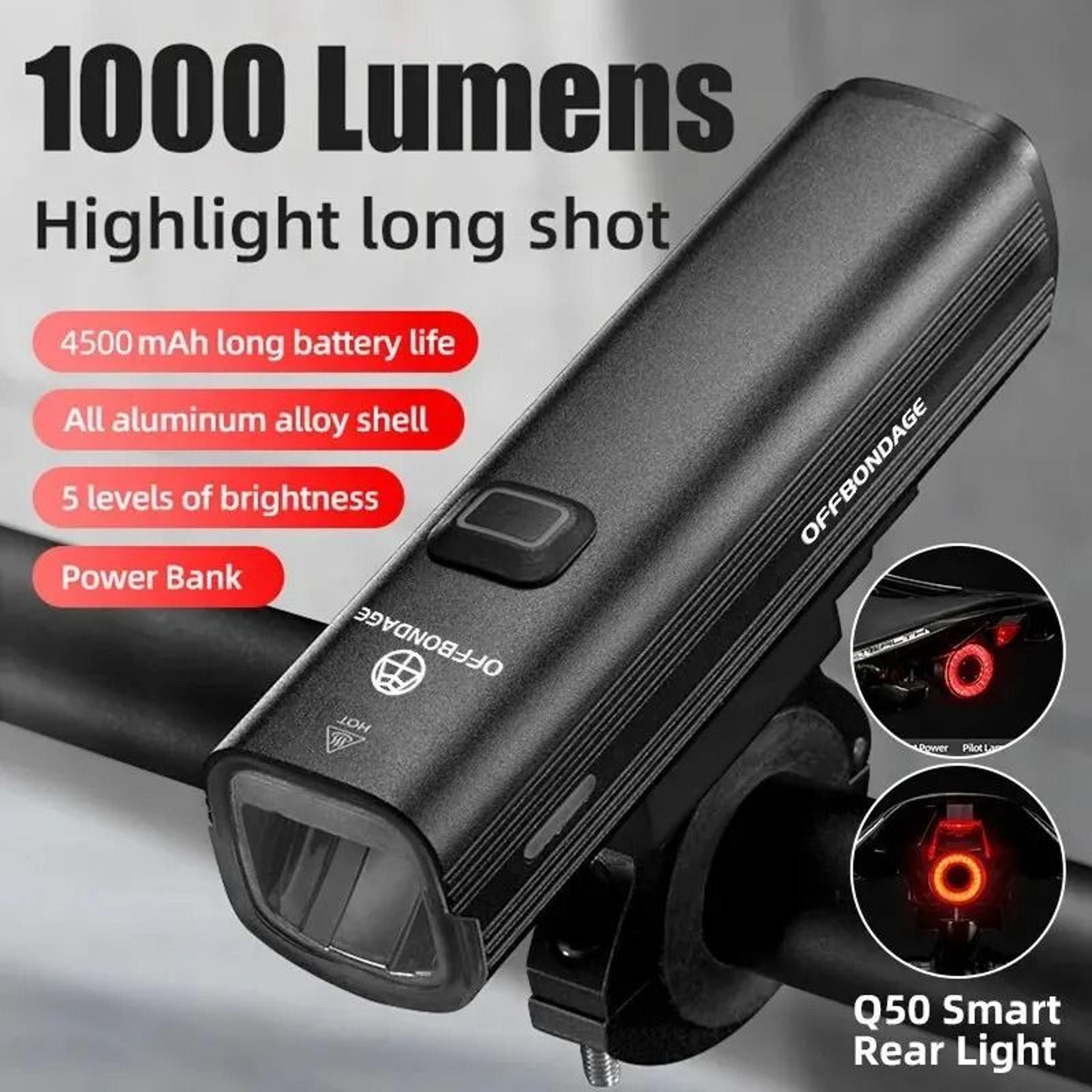 offbondage 1000 lumen bike headlight power bank flashlight