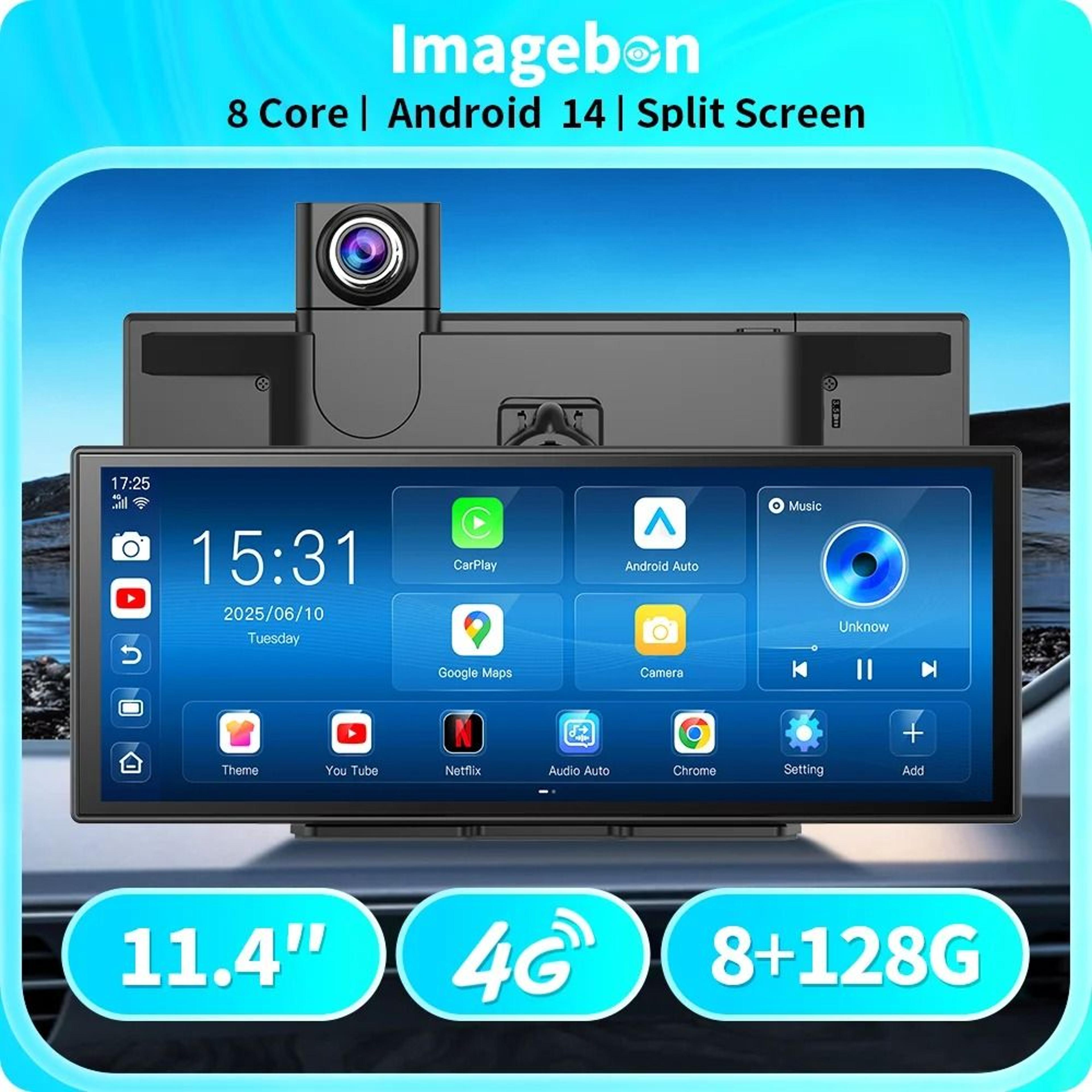 imagebon m70 114 inch 4g android 14 dashcam with wireless carplay android auto