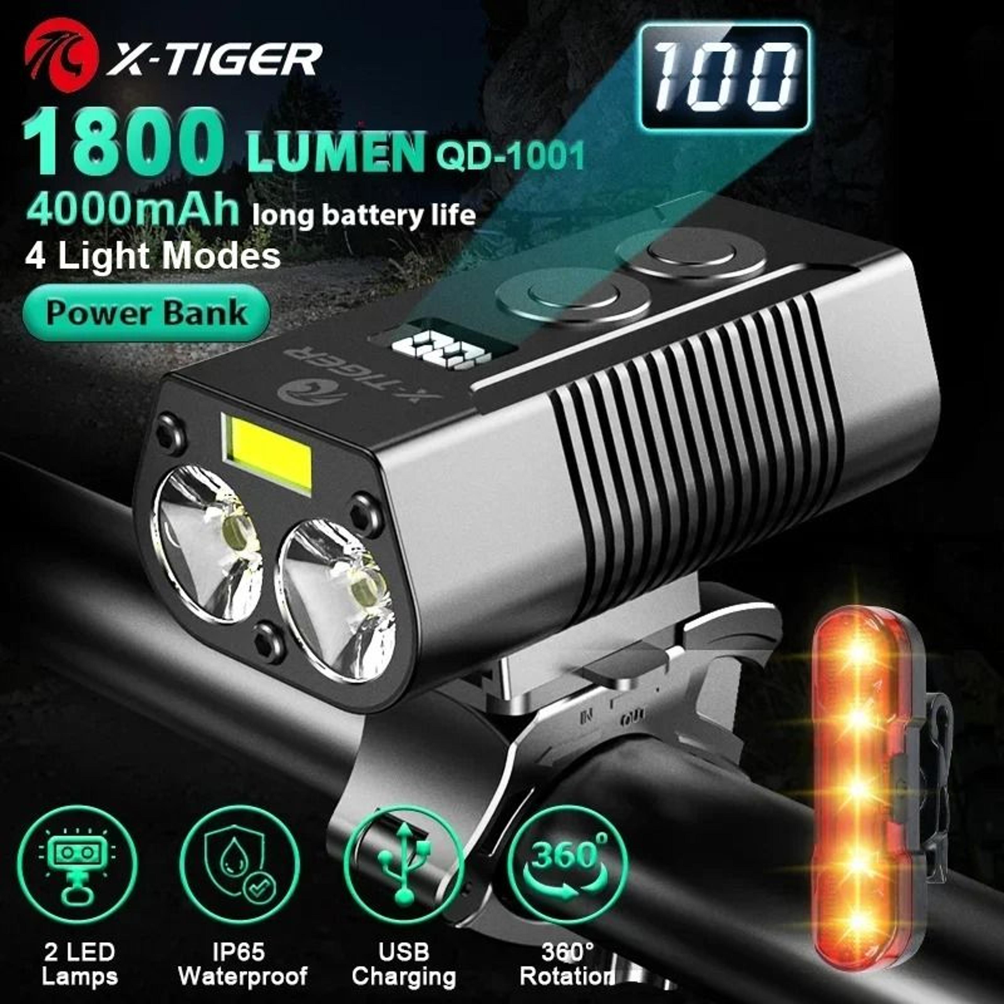 x tiger bike light headlight bicycle lamp with 5200mah power bank