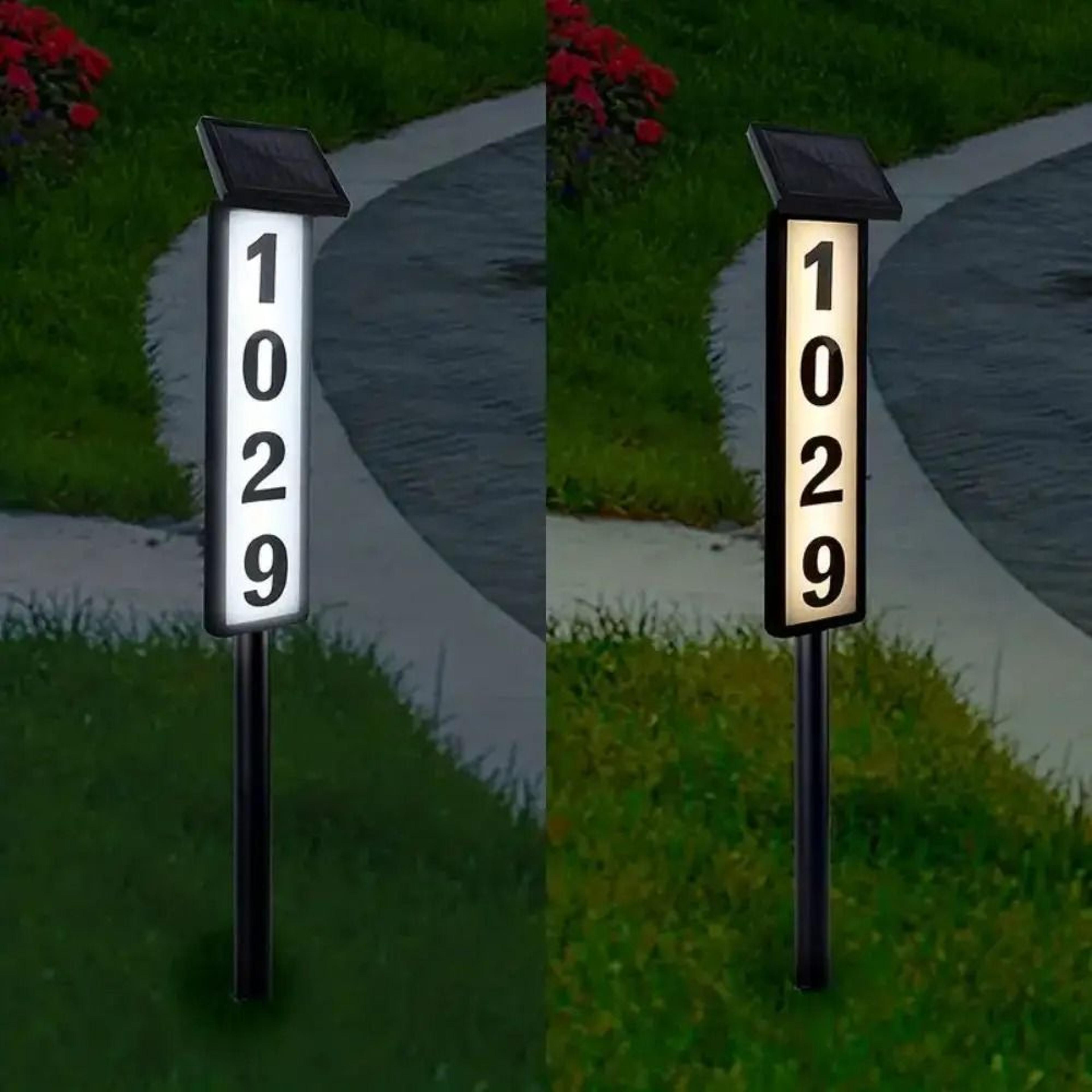 solar outdoor address sign with stake and led illumination