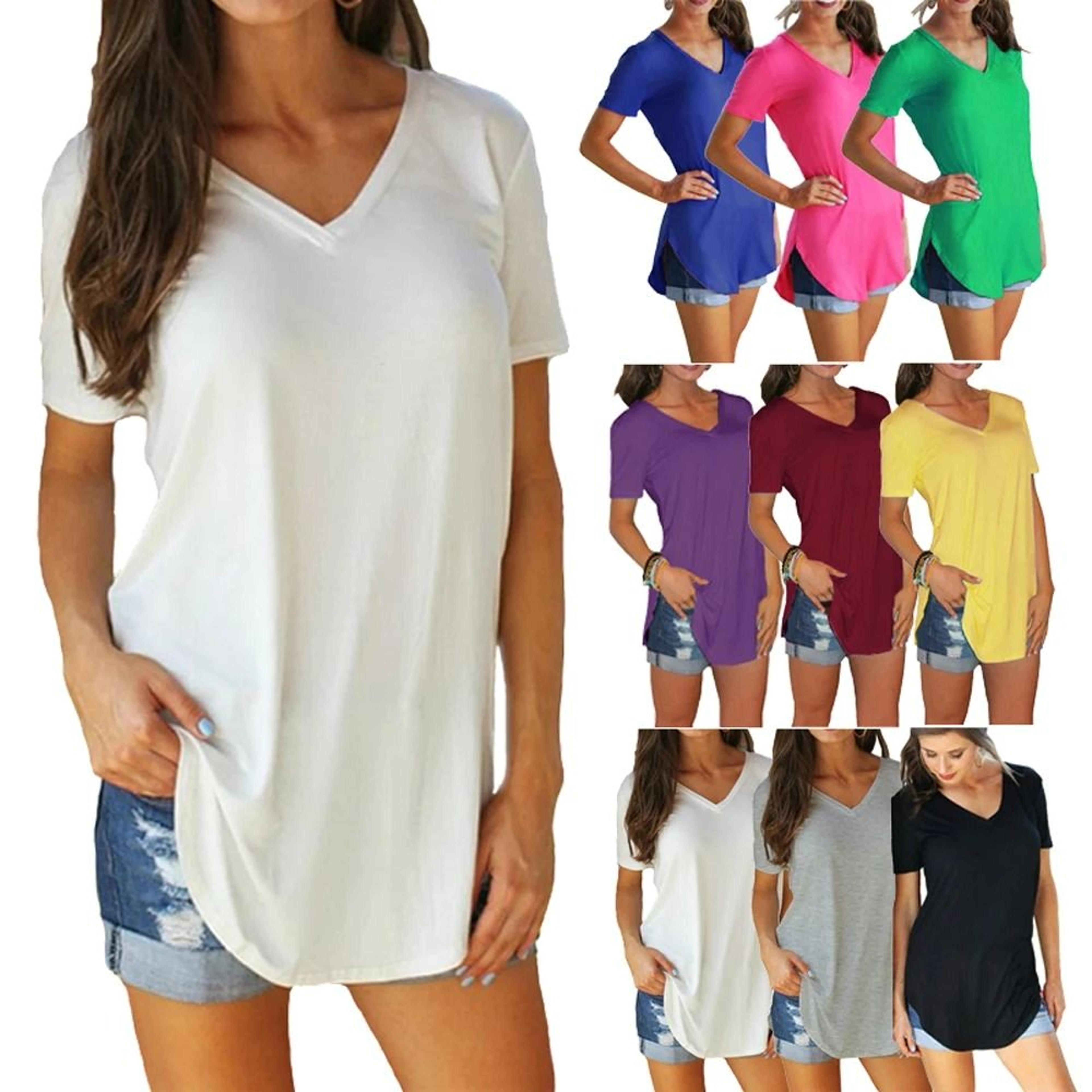 loose fit v neck short sleeve summer blouse for women