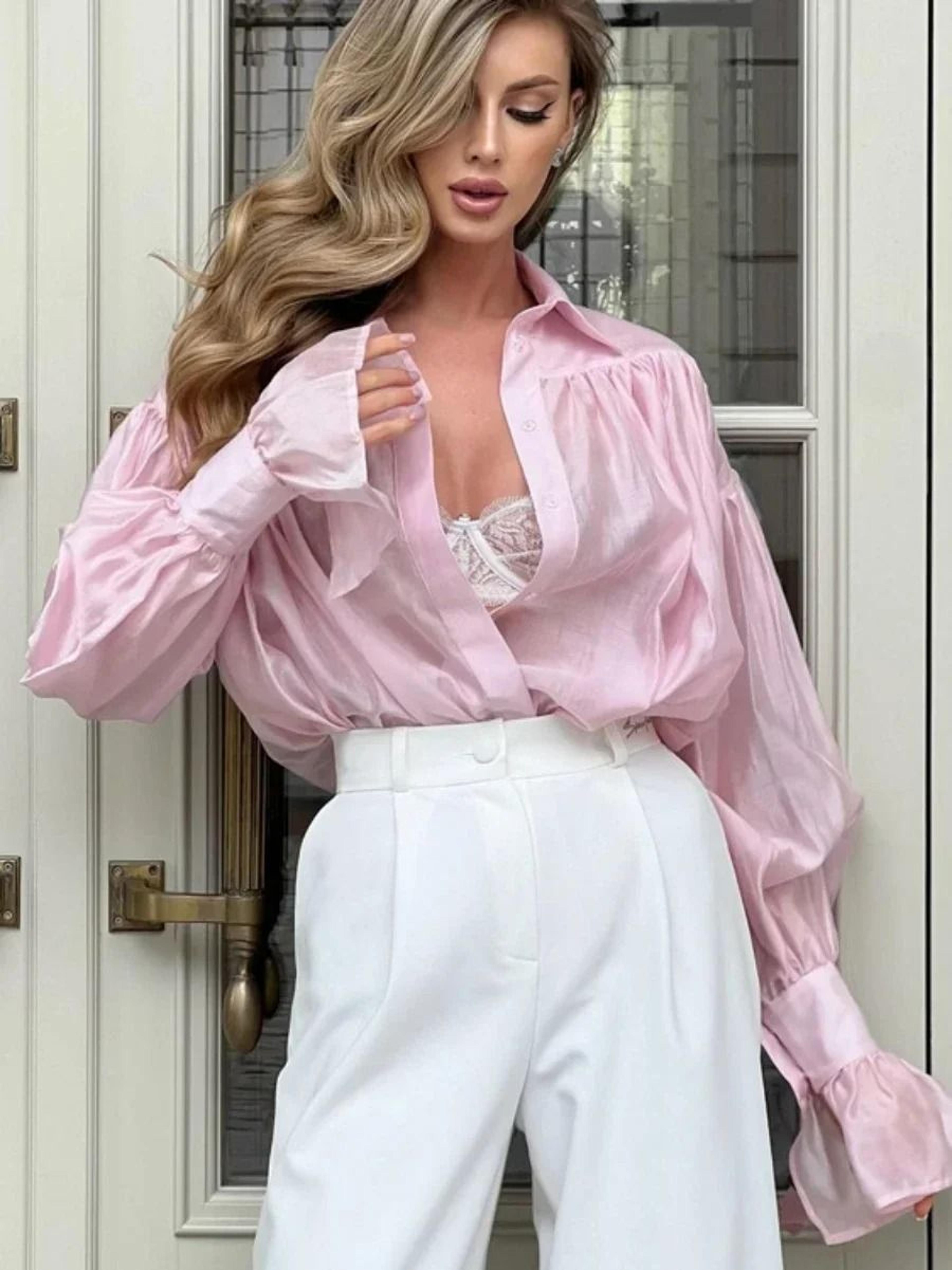 women loose collared flare sleeve shirt for office and casual wear