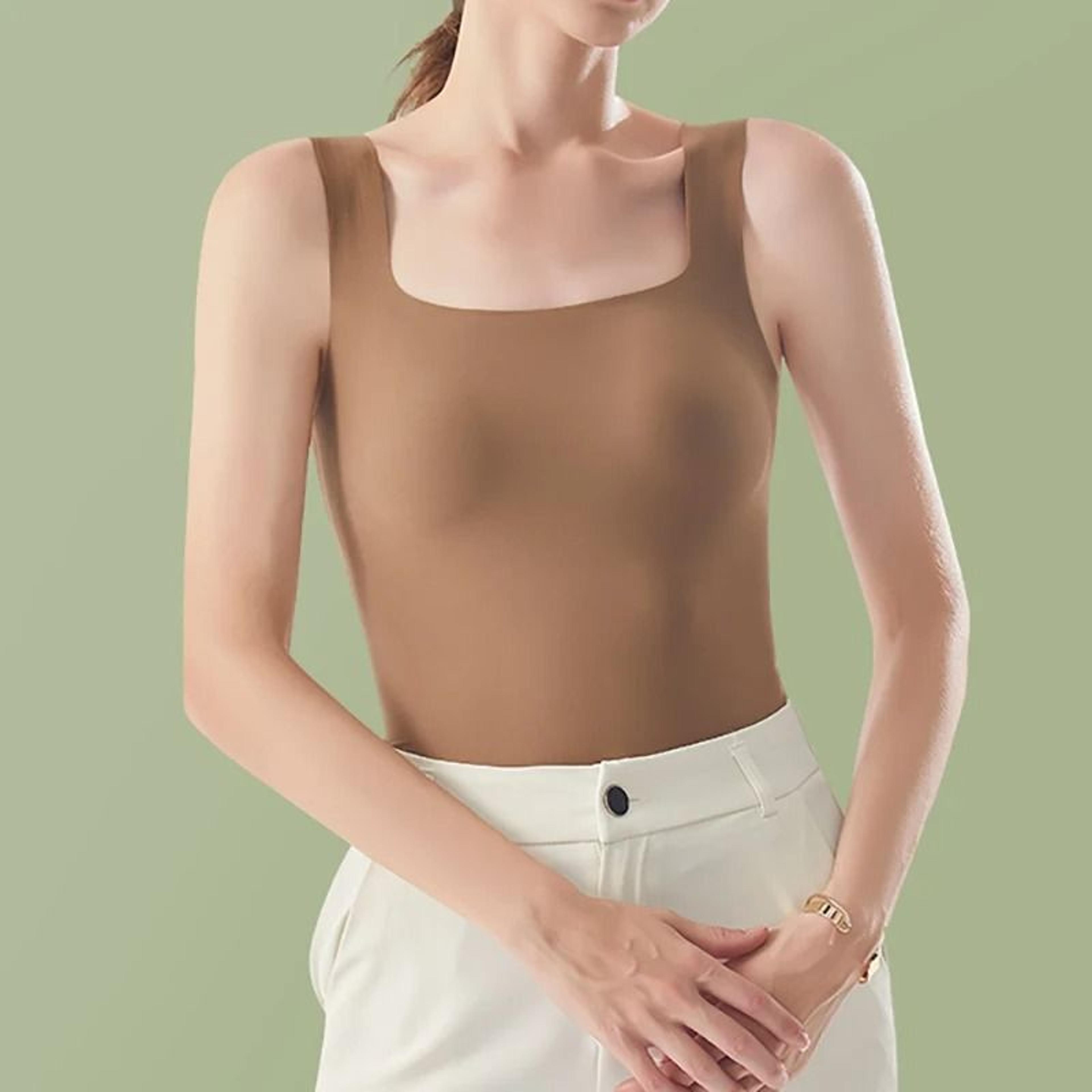 heliar women seamless crop tank top with bra pad square collar ice silk comfort