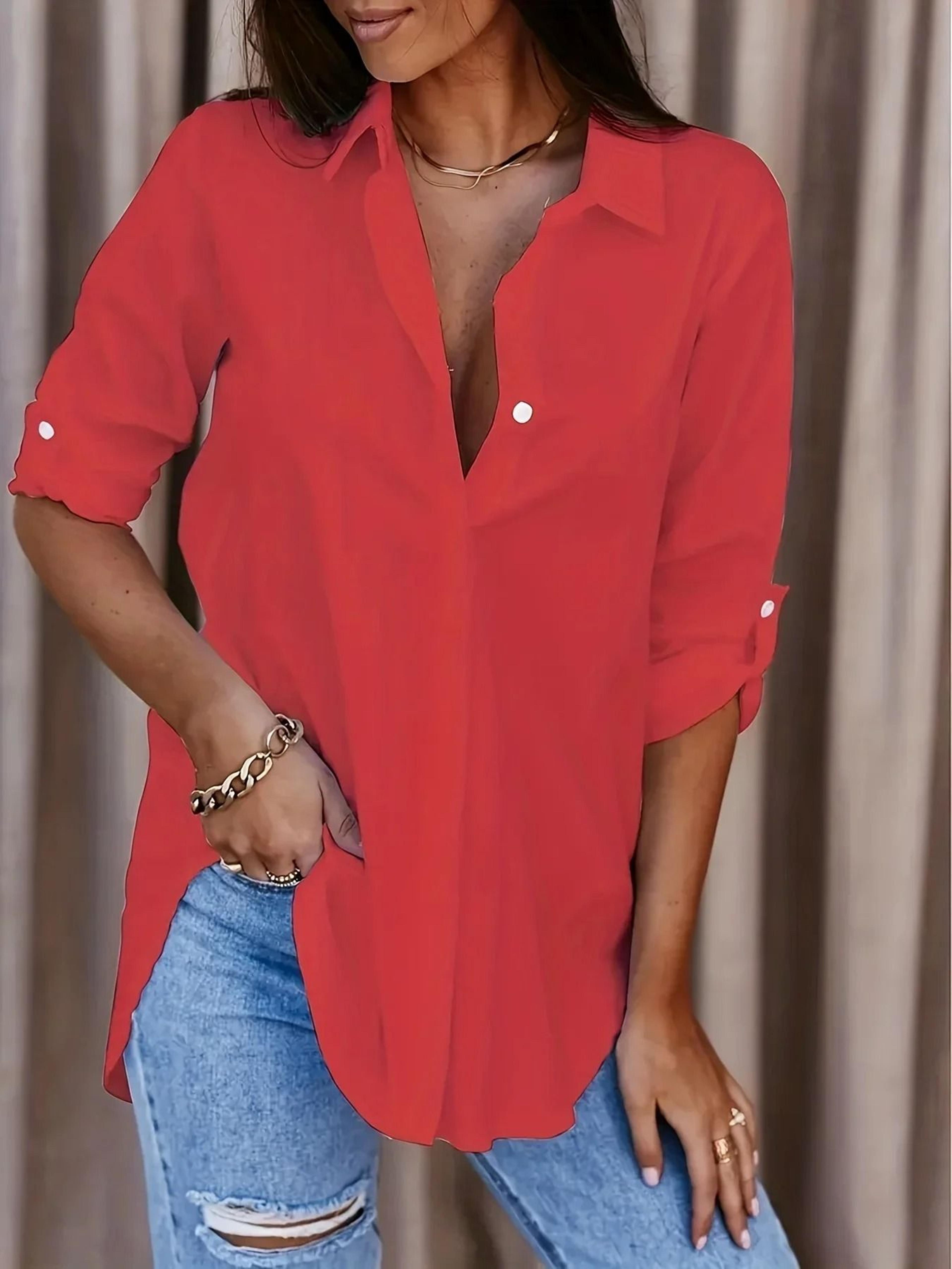 women plus size formal long sleeve button up shirt with collar