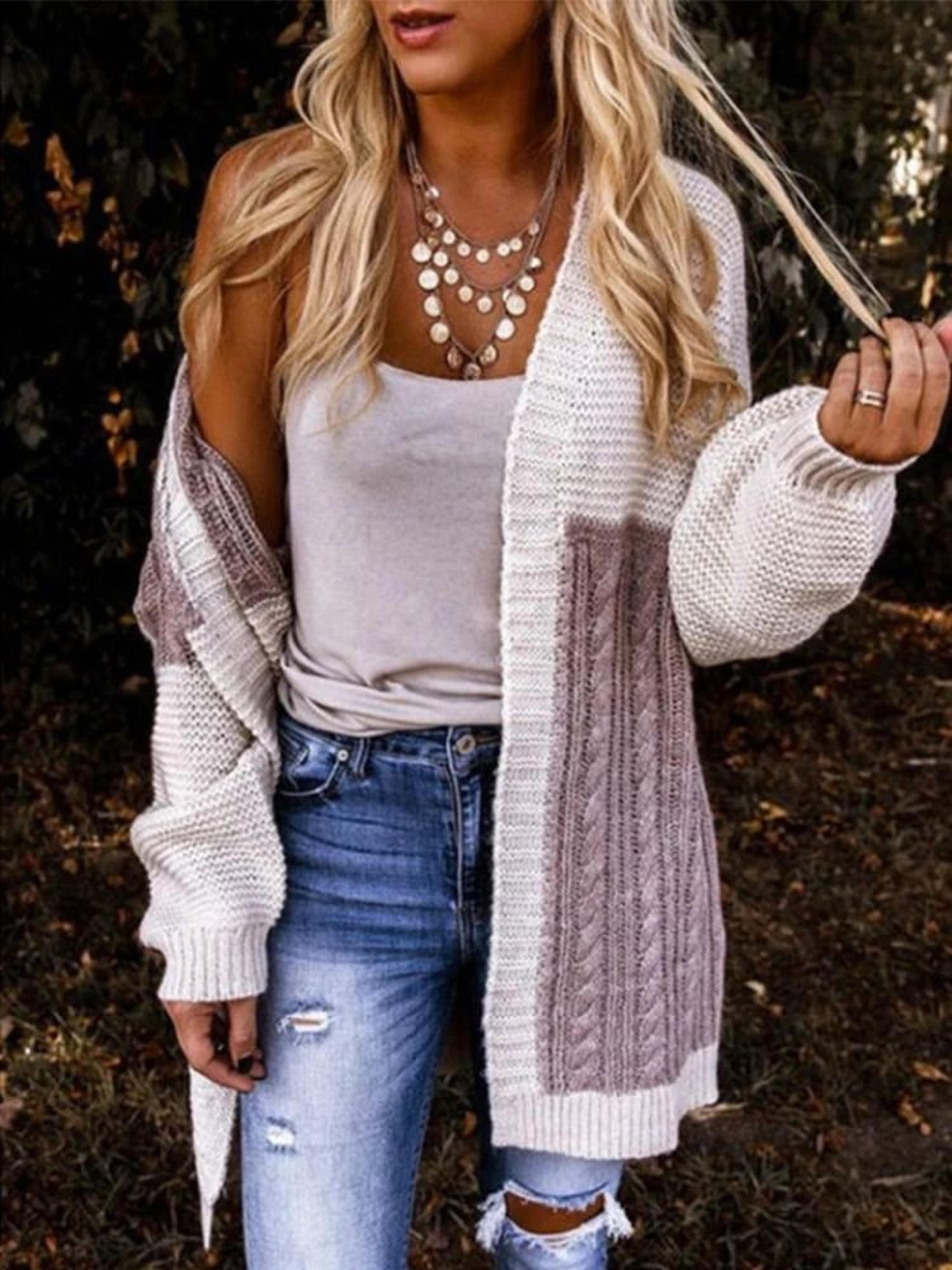 womens gradient knit cardigan sweater long sleeve warm winter coat