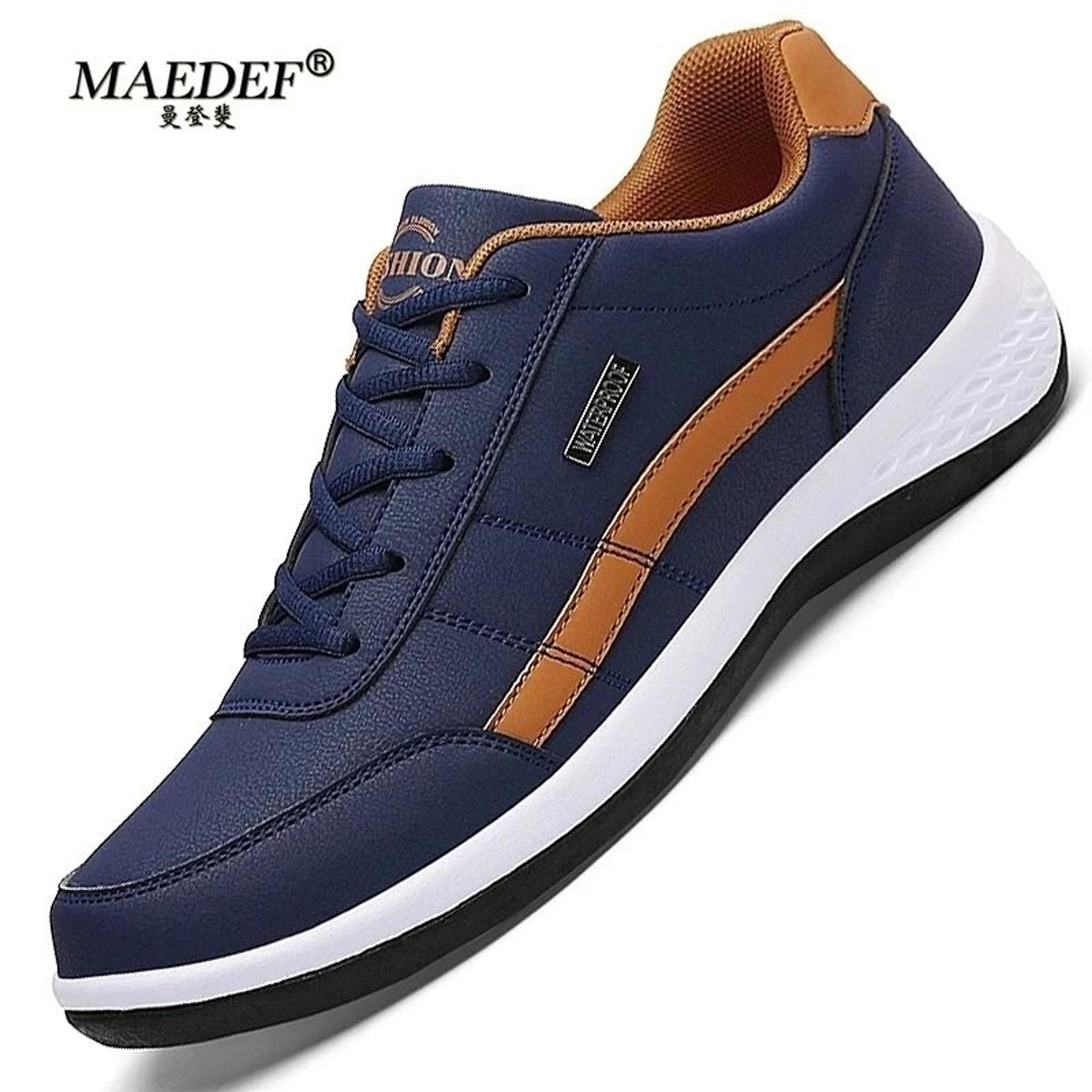mens waterproof artificial leather lace up sneakers lightweight and comfortable