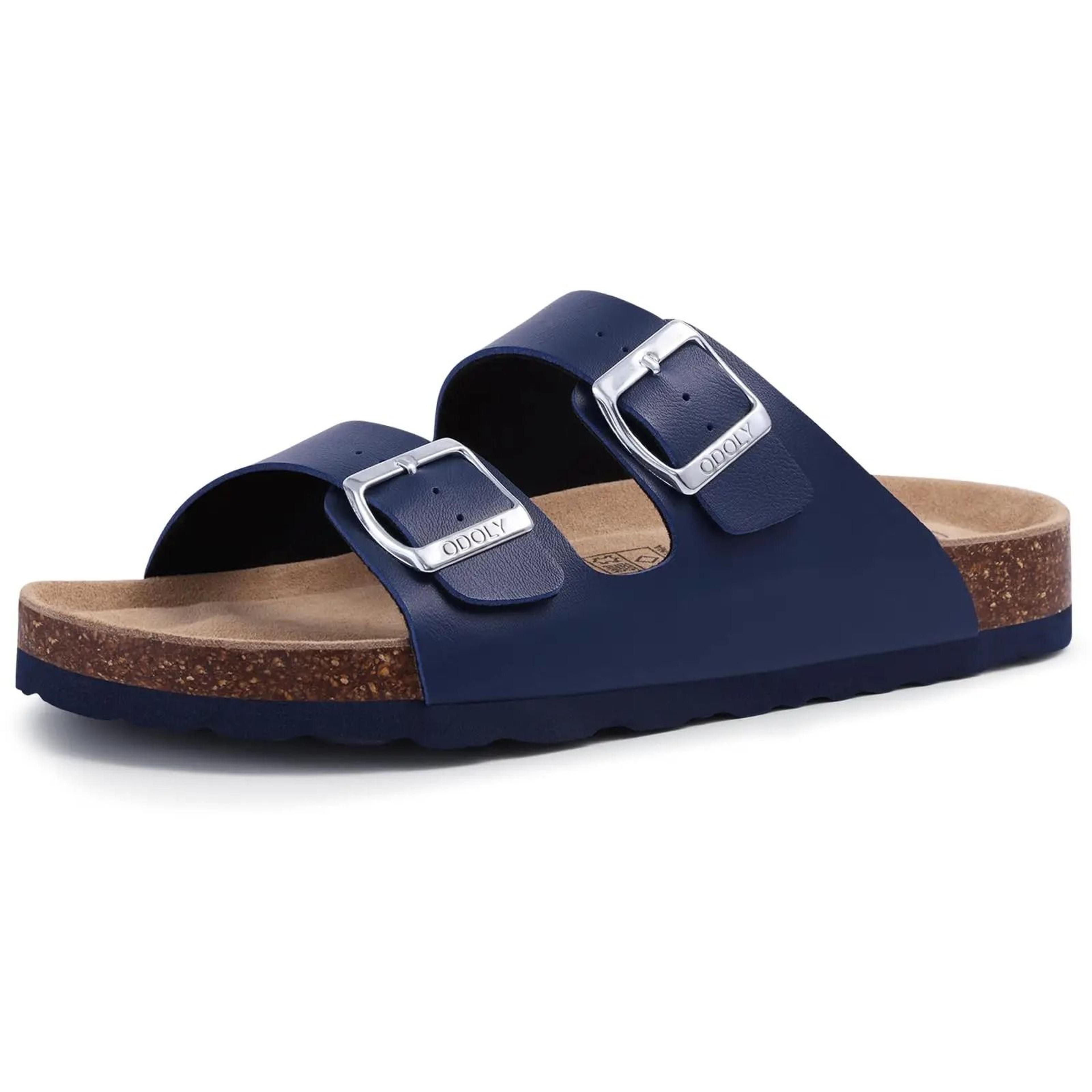 comwarm leather cork footbed slides adjustable buckle unisex sandals