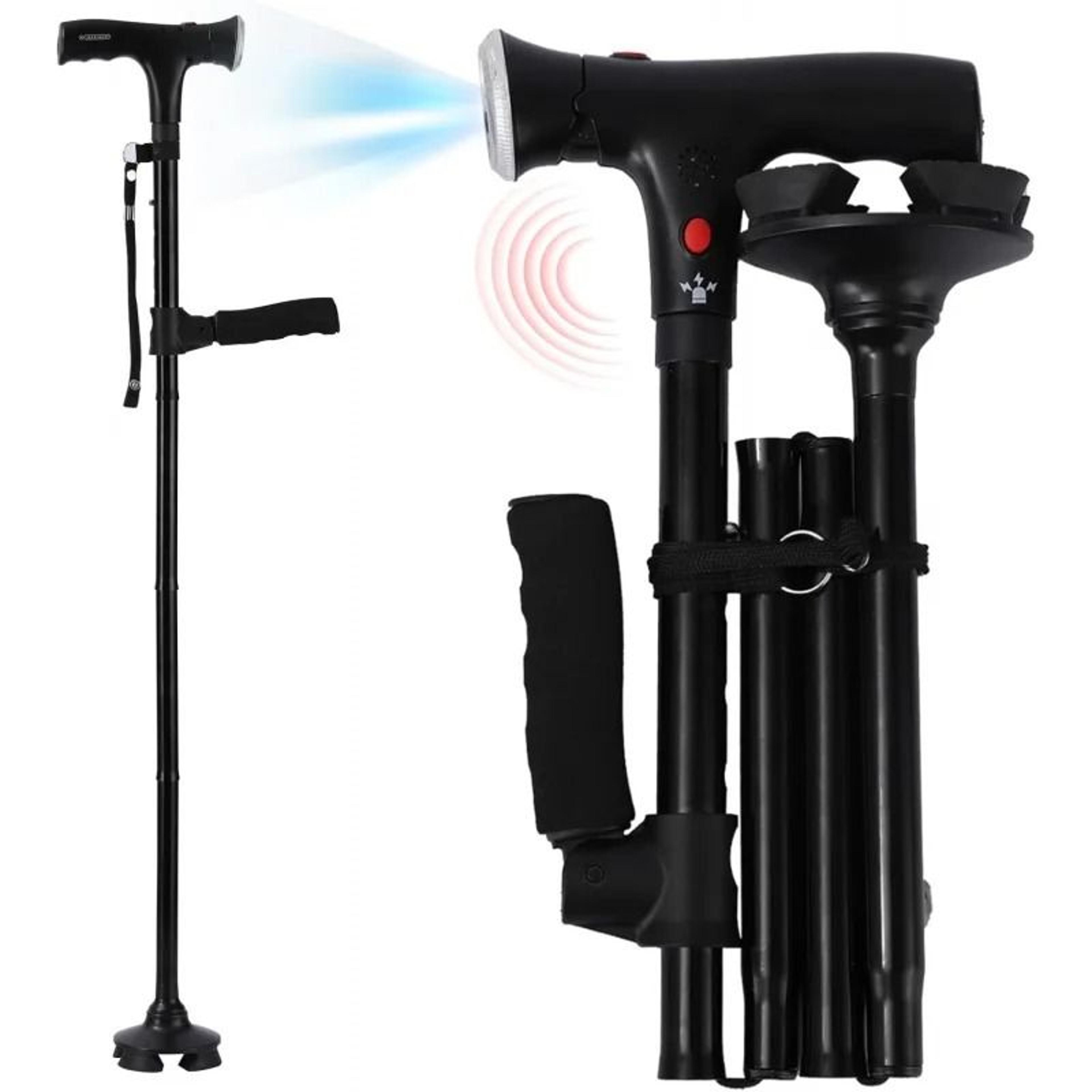 folding walking cane with led light adjustable lightweight collapsible anti slip quad base
