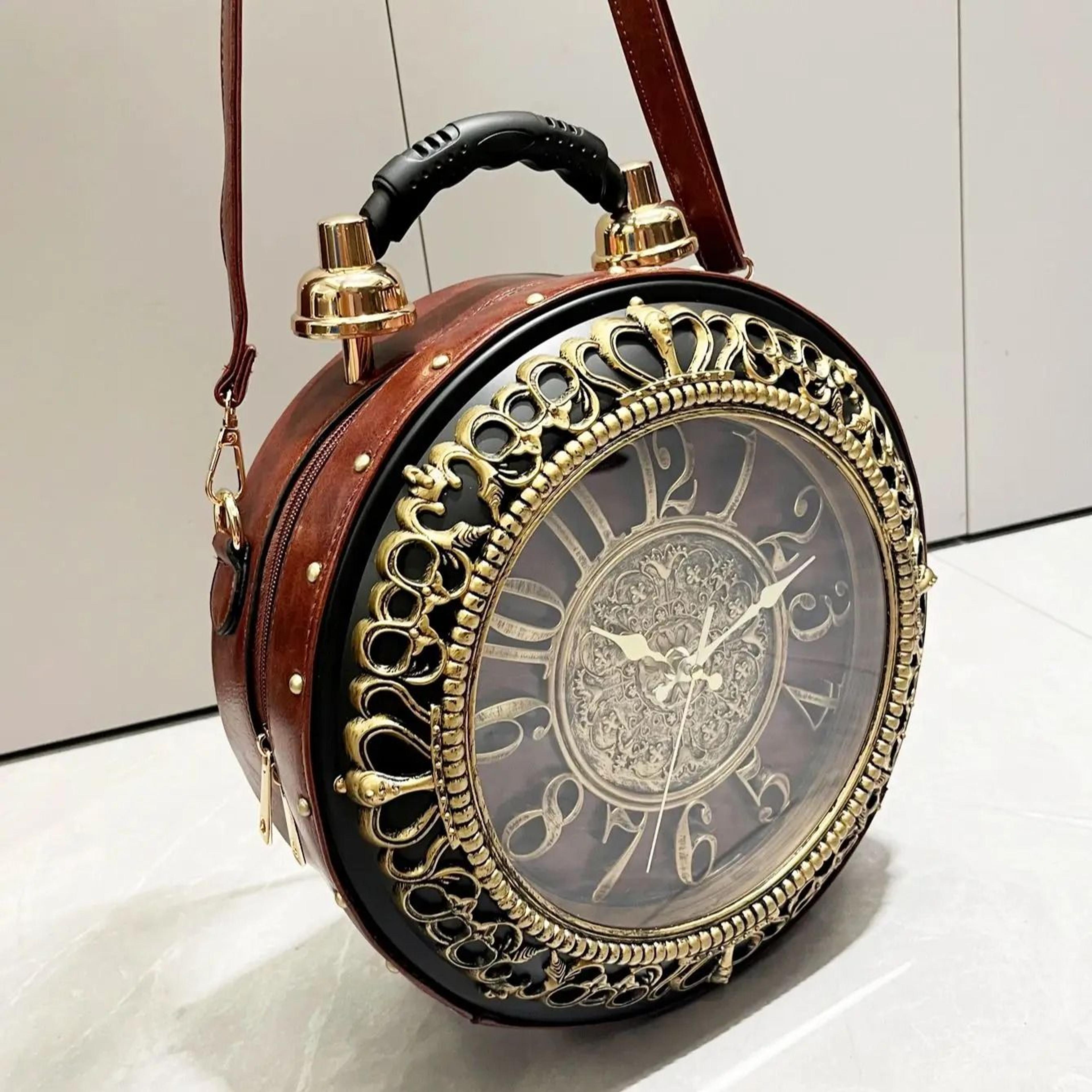 luxury designer clock shaped pu leather shoulder bag for women