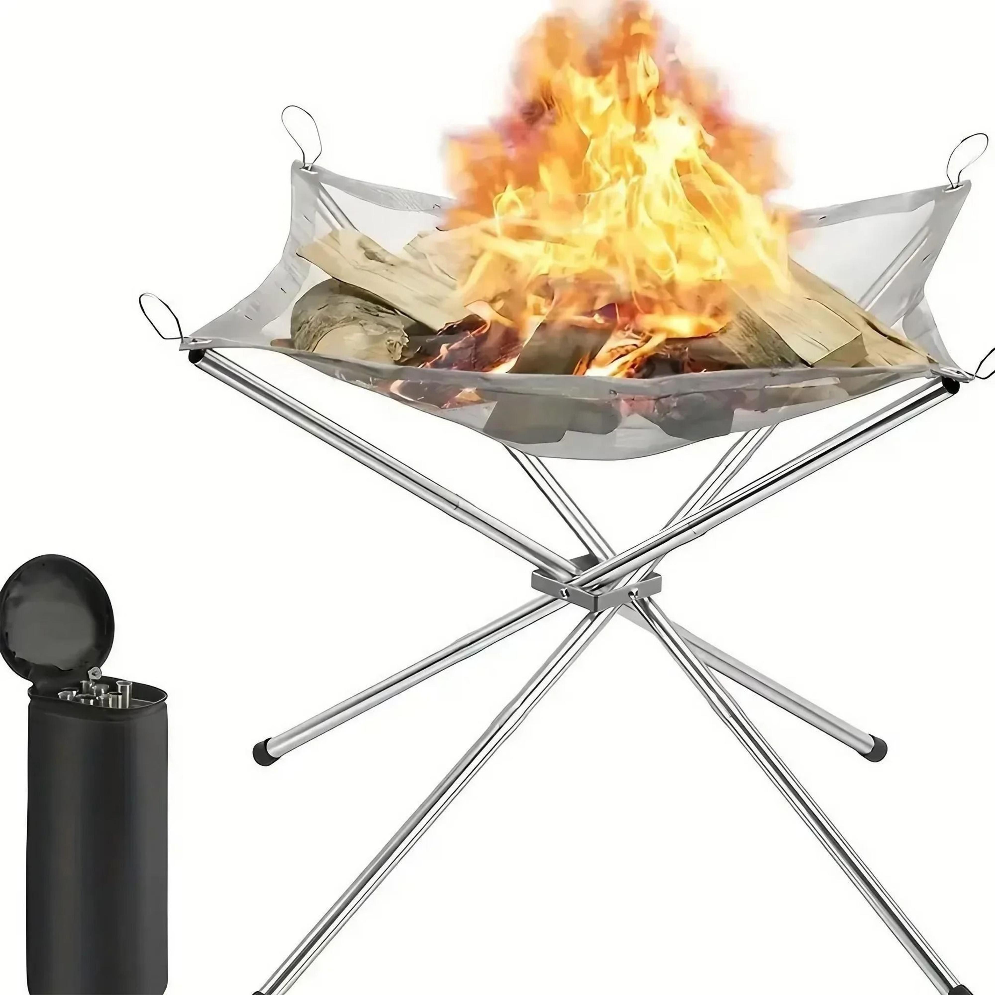 folding portable steel mesh camping fire pit with carrying bag