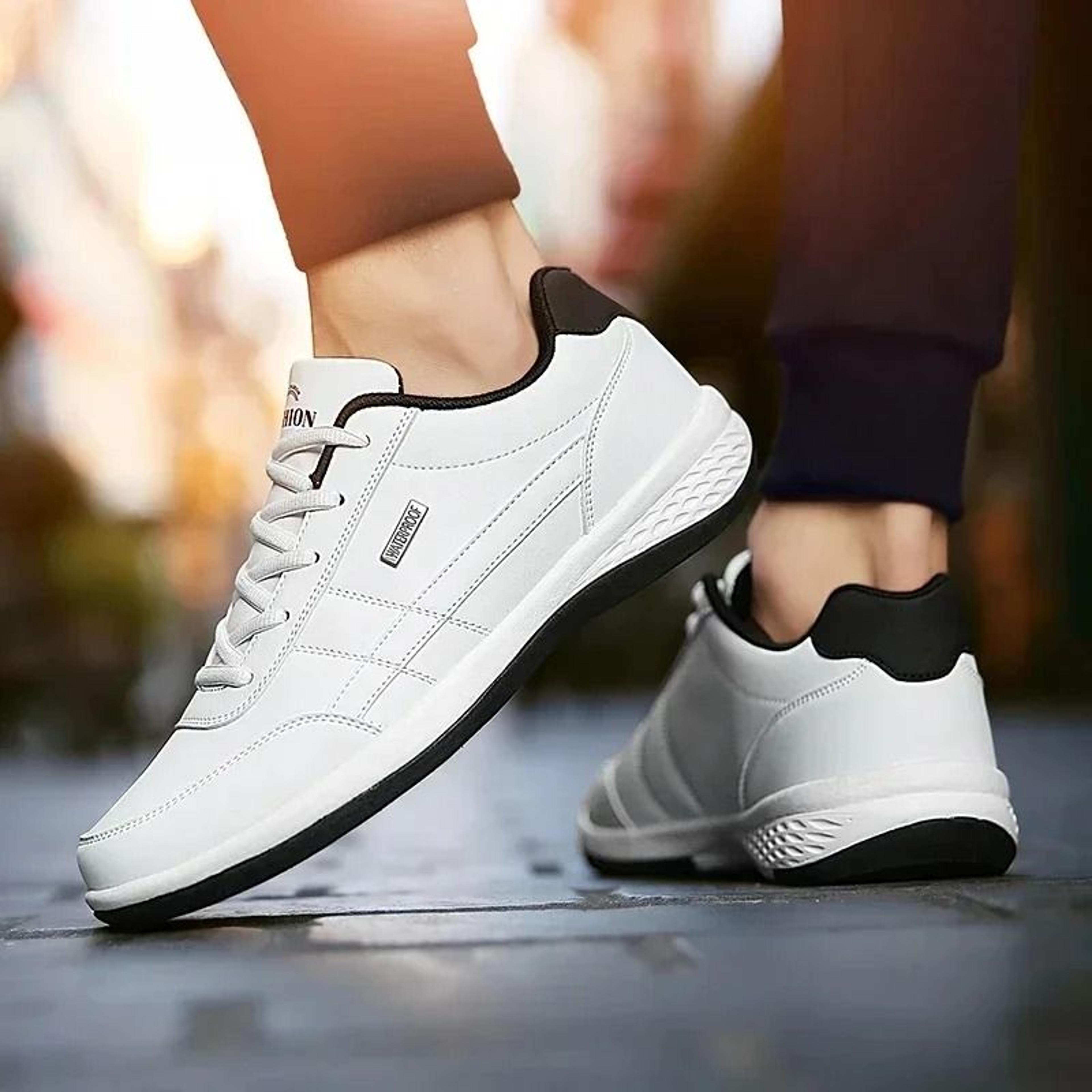 men leather waterproof casual sneakers lace up comfortable everyday shoes