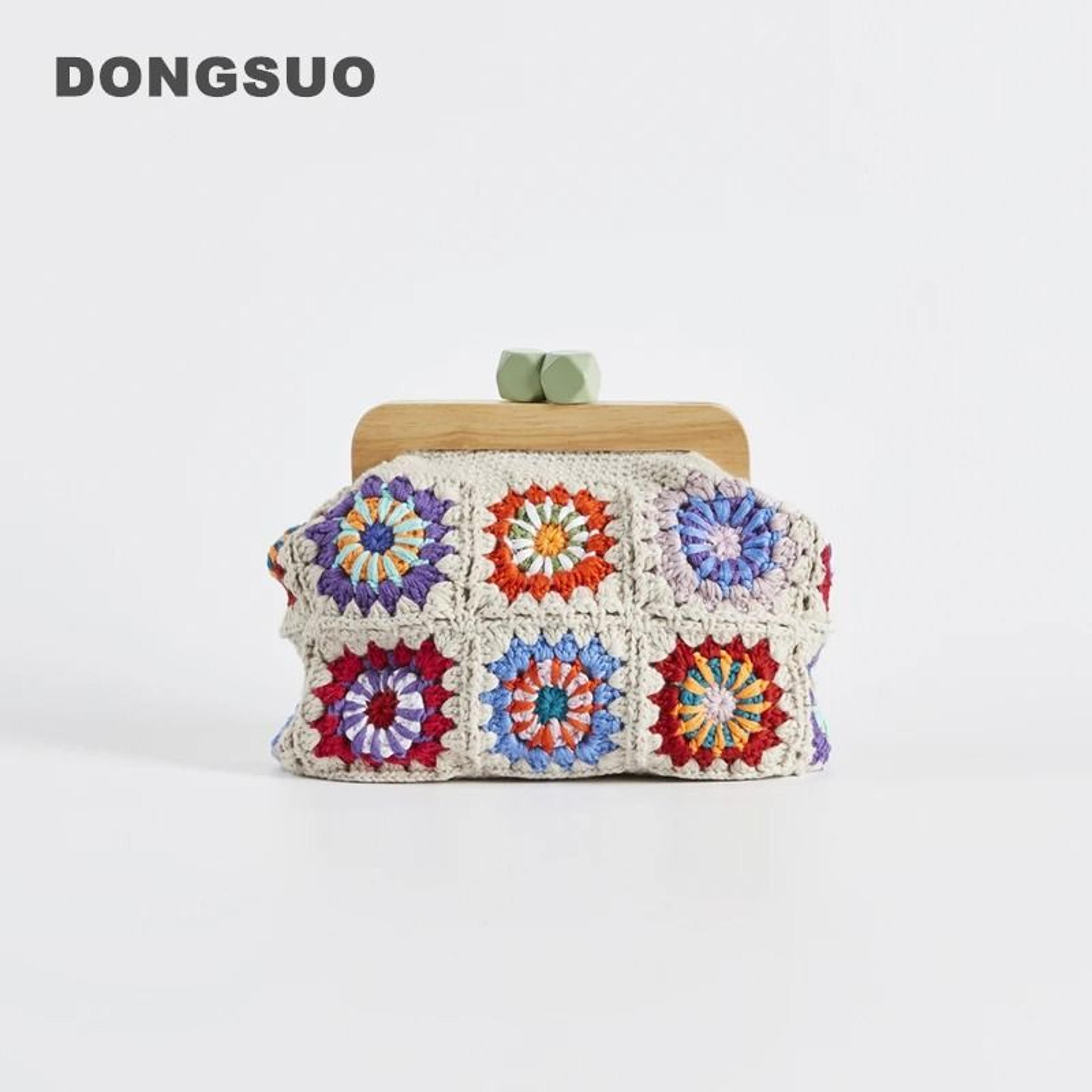 granny square crochet clutch bag with vintage clasp