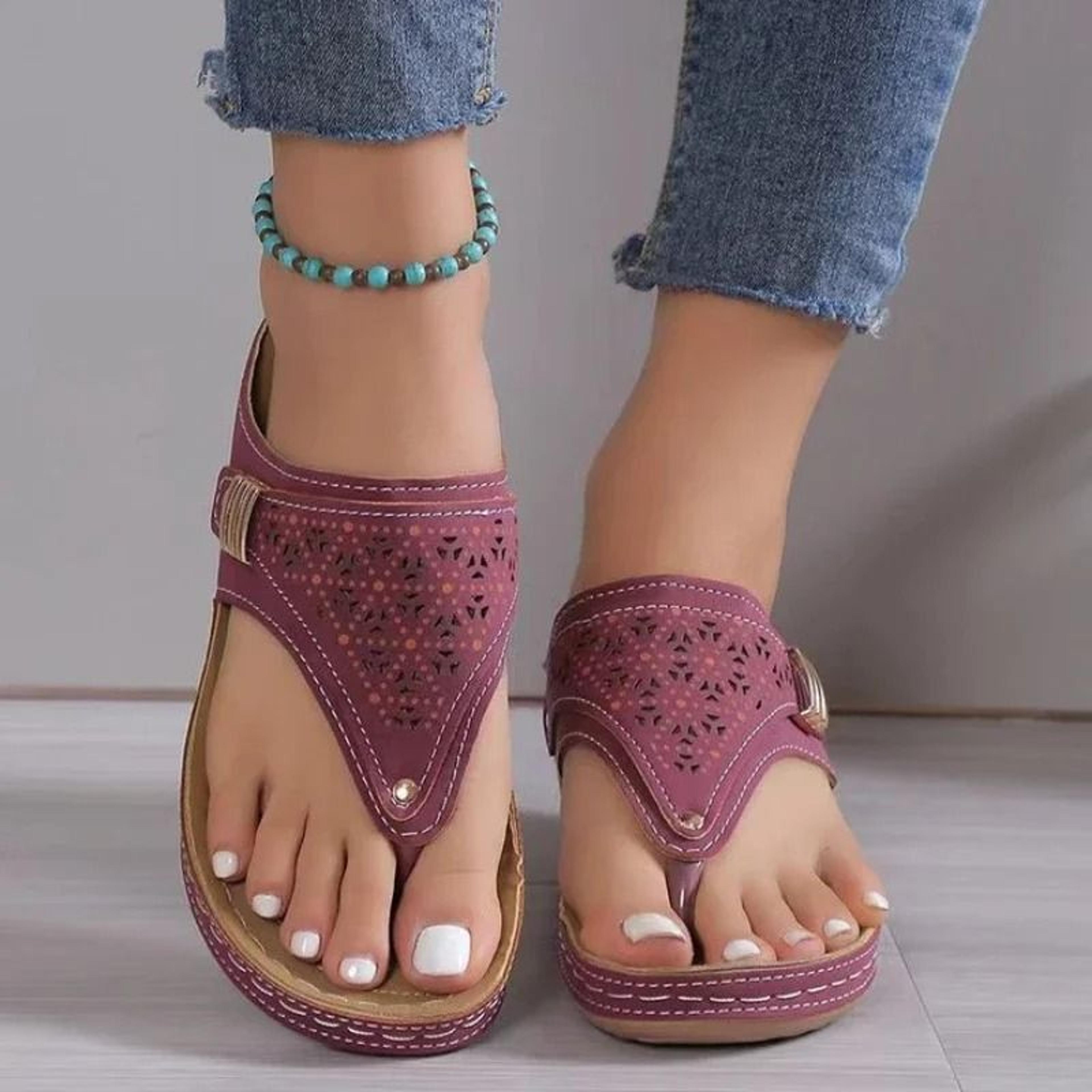 woman leather non slip soft platform flip flops summer wedge sandal with heel orthopedic