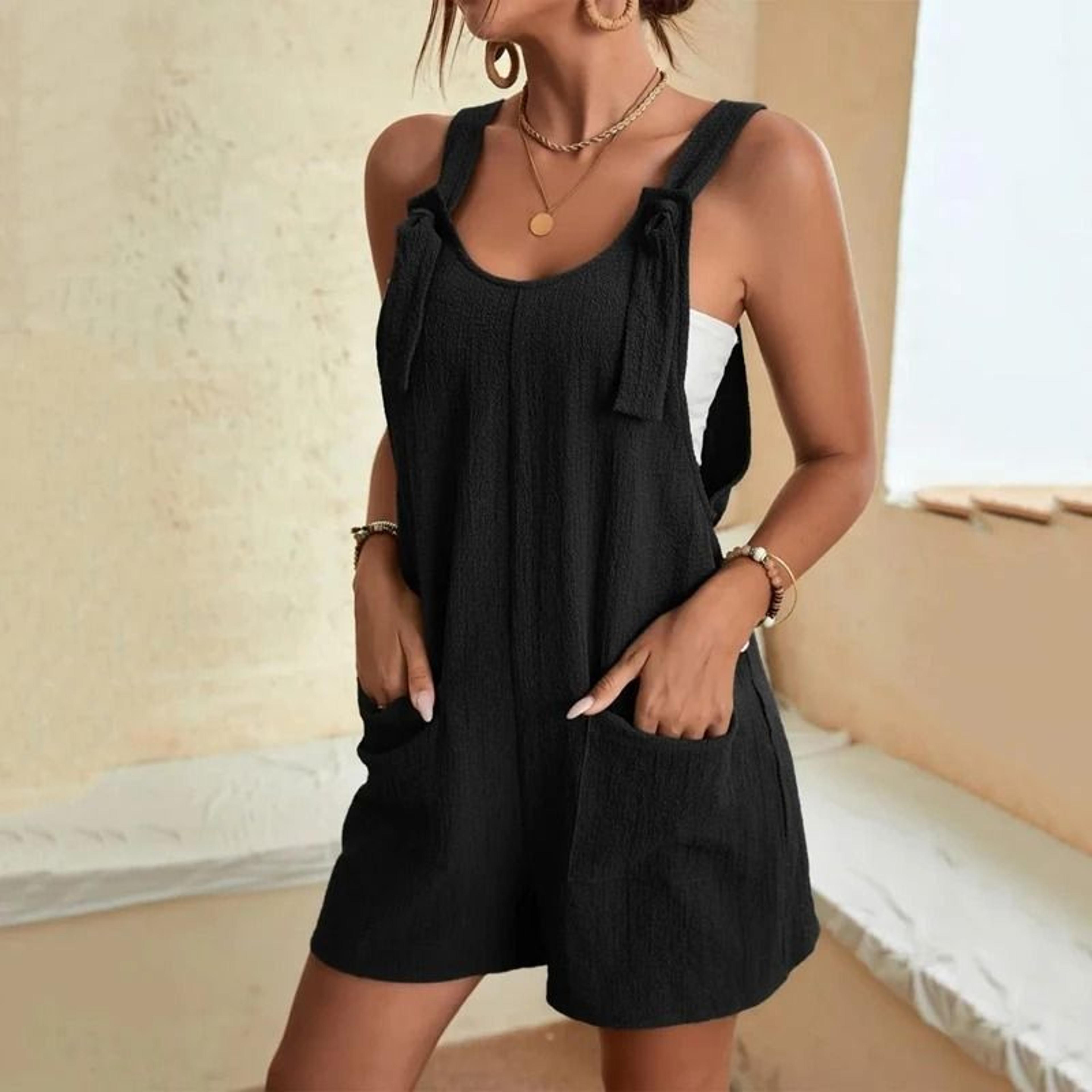 summer ladies dress shorts jumpsuit JULMCOMO Womens Shorts Romper Sleeveless Shorts Jumpsuit sexy Western Shot Jumpsuit Summer sexy Floral Print Jumpsuit with Pockets Black L