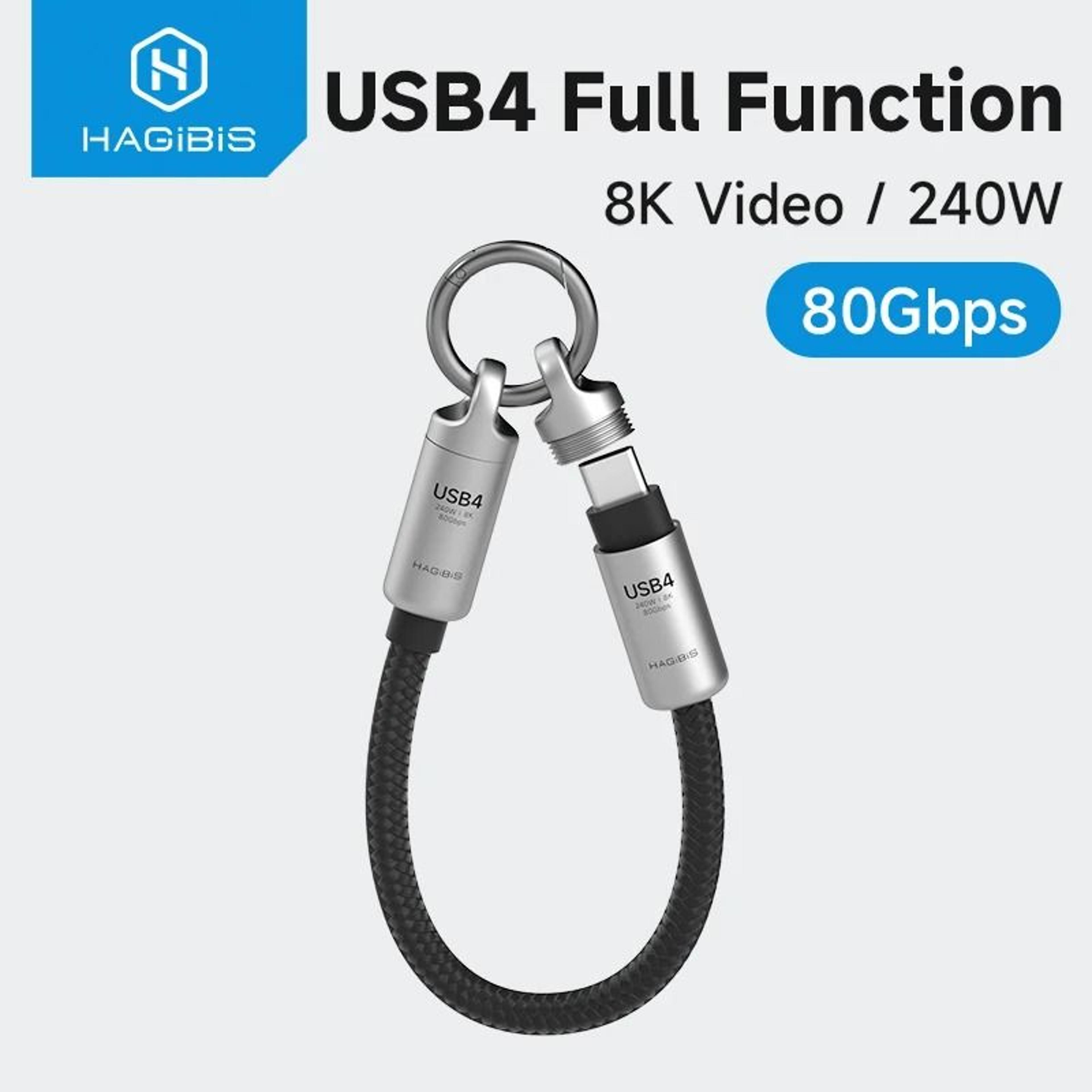 hagibis usb4 short keychain cable 240w 80gbps