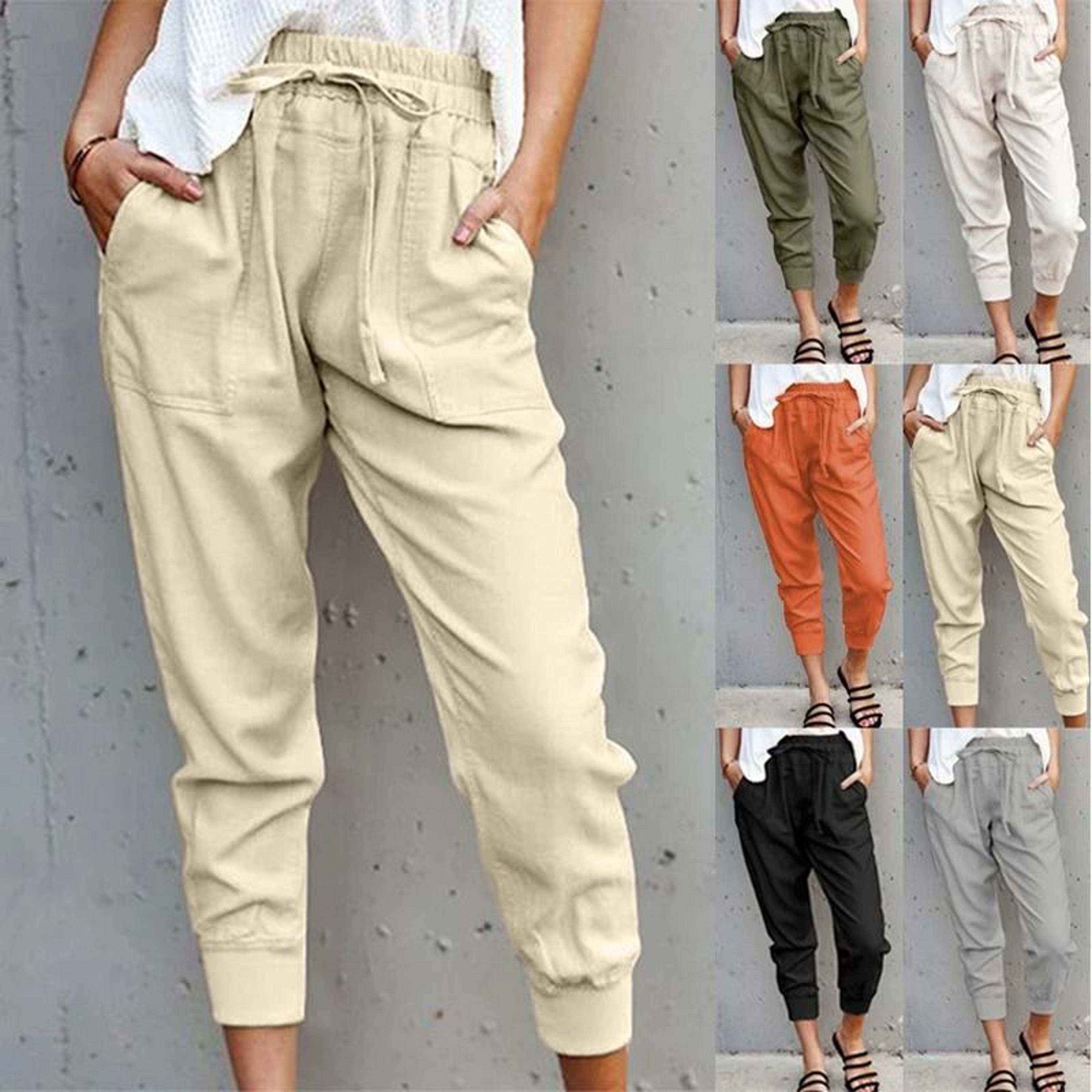 women high waist lace up slim fit casual pants