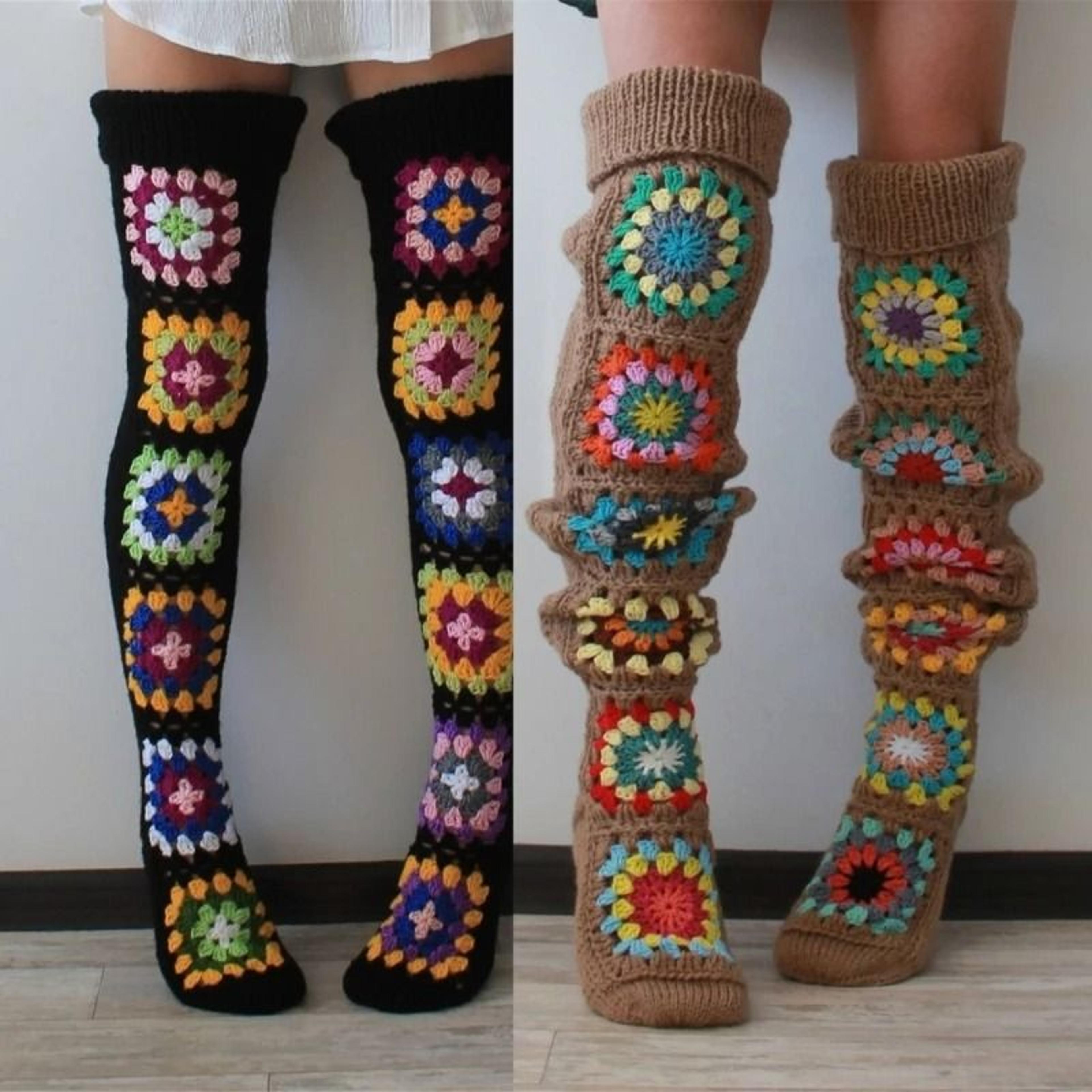 vintage crochet thigh high socks winter warm boot stockings for women