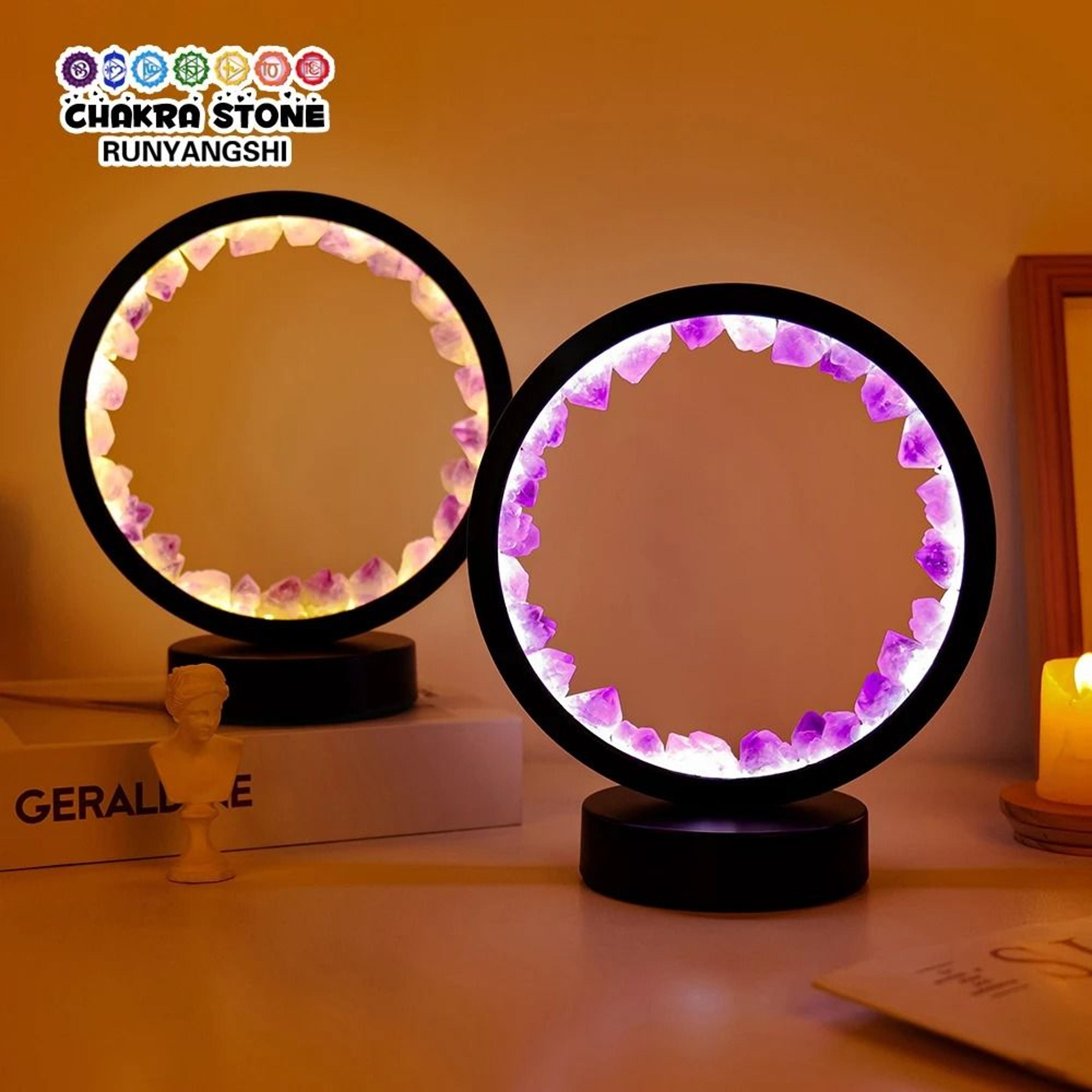 amethyst gemstone crystal led round lamp
