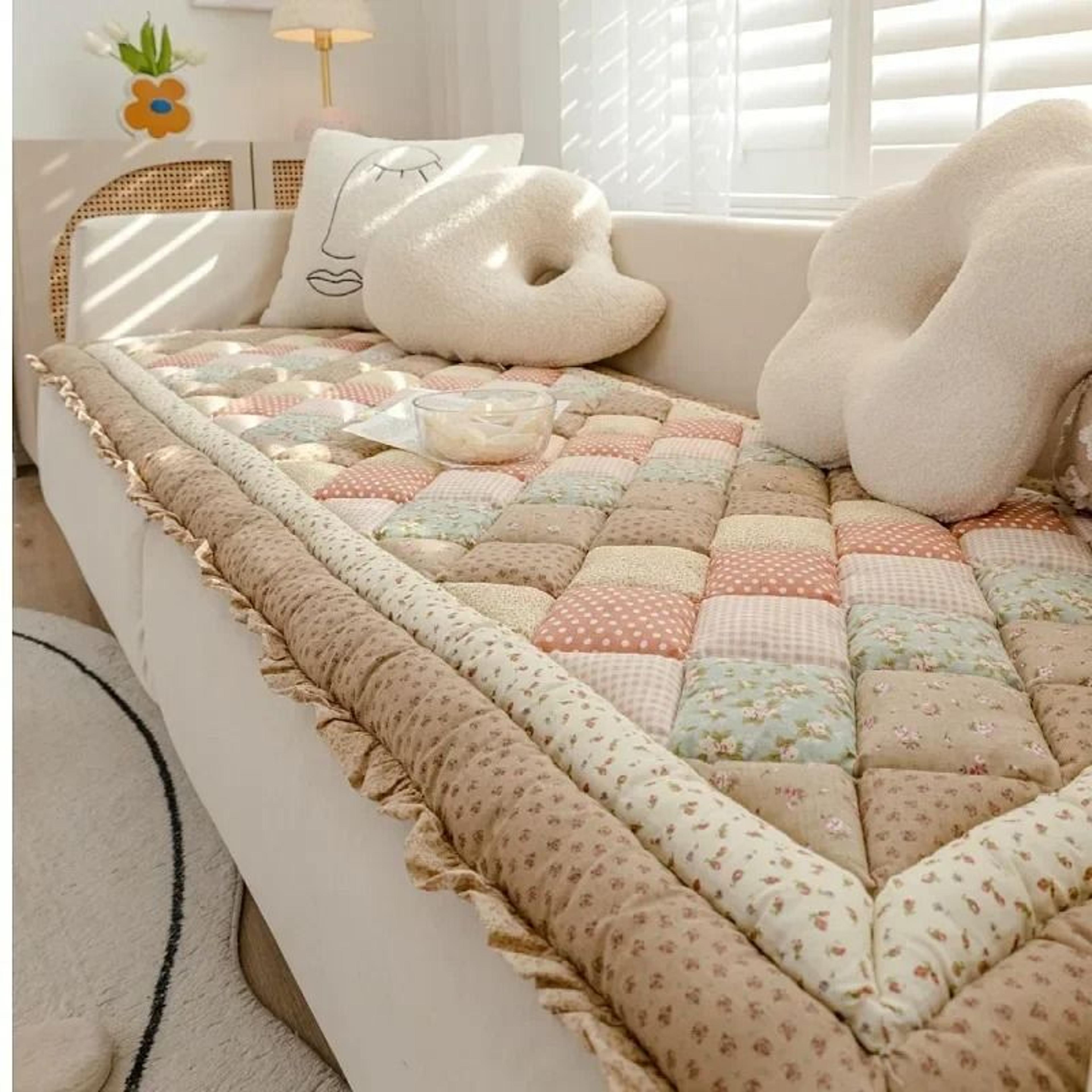 thick cotton grid cushion sofa tatami mat for living room decor