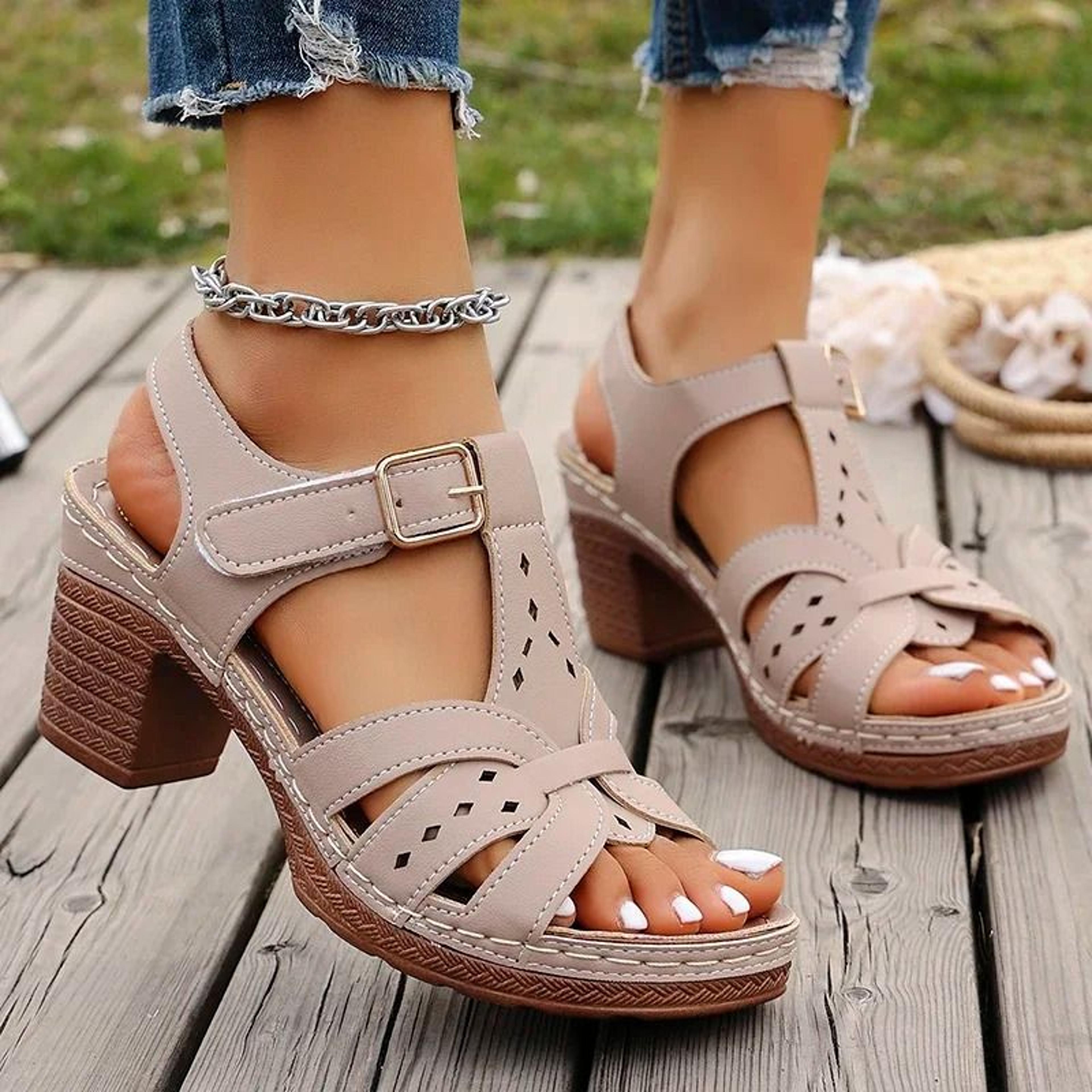 lightweight thick high heel wedge sandals for women plus size rome style