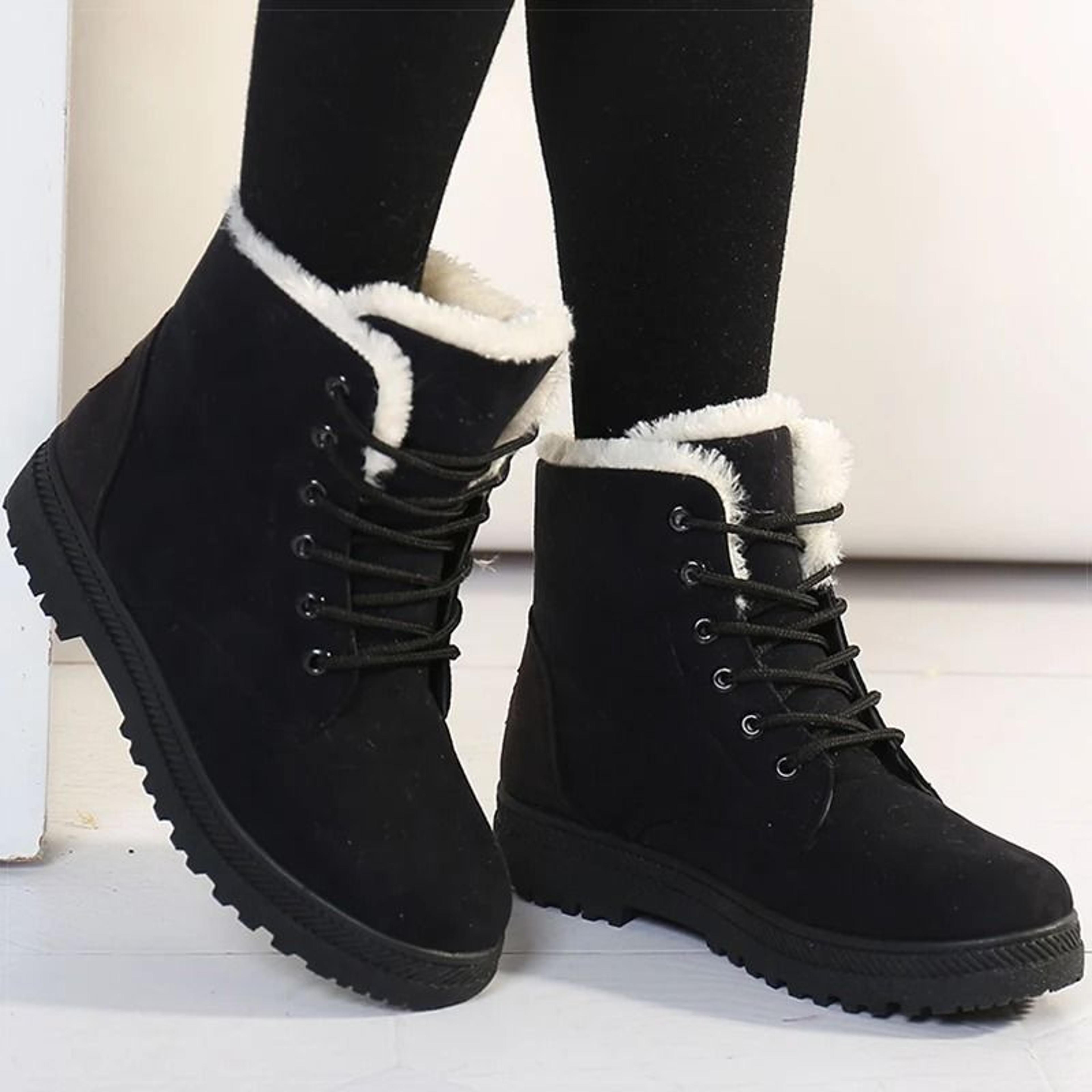 women low heel fur lined ankle snow boots winter footwear