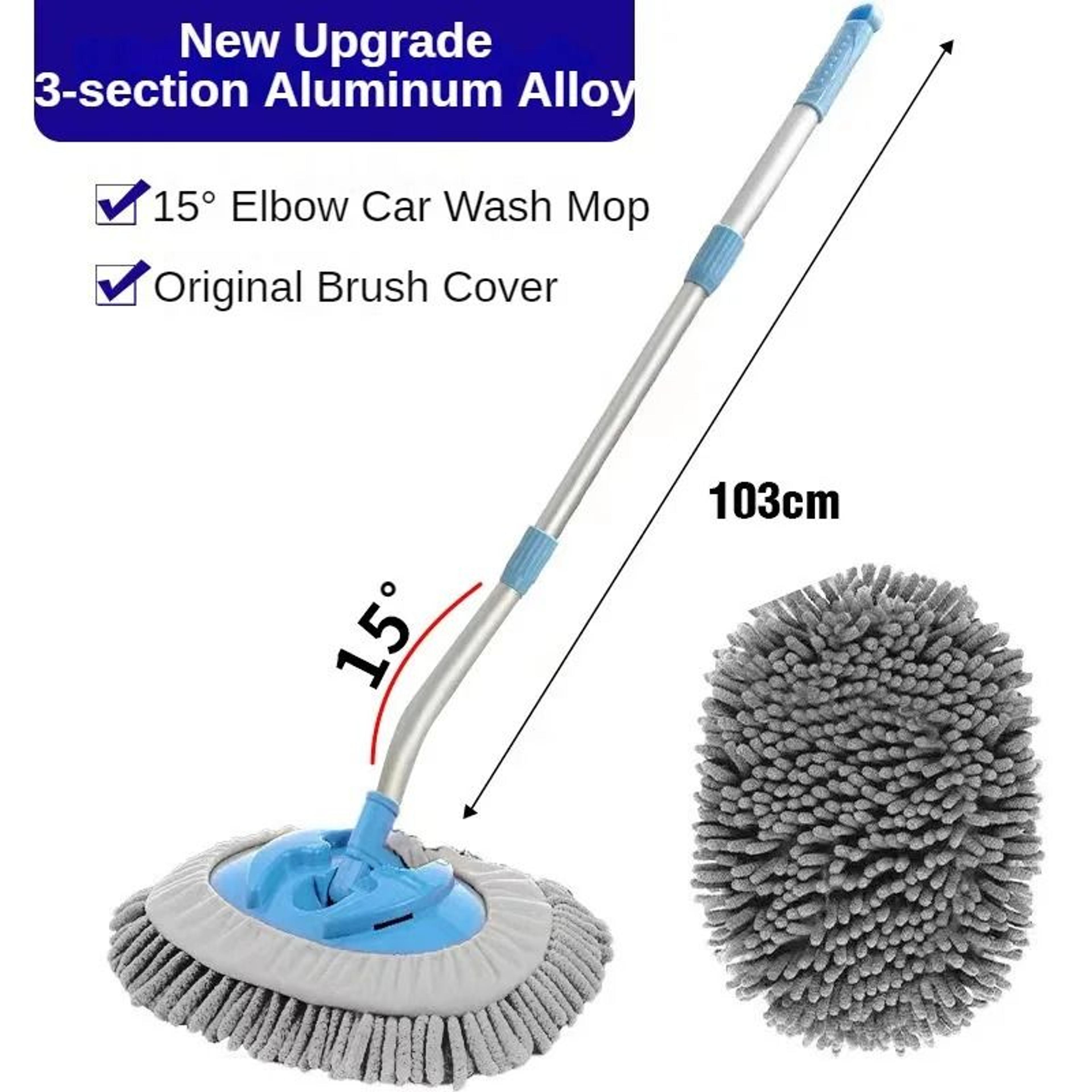 automatic telescopic car wash brush with chenille head and 15 degrees bend for easy window and windshield cleaning