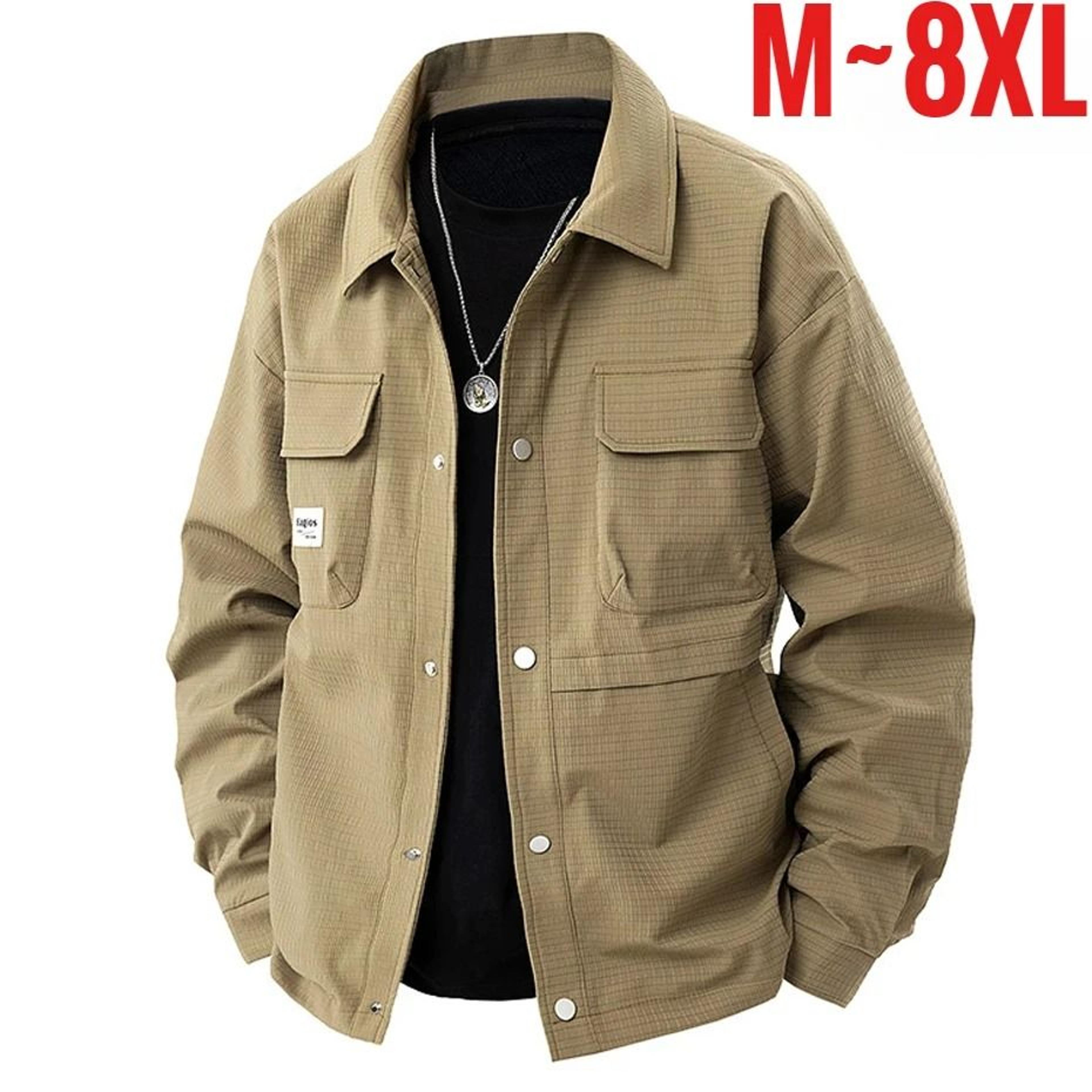 mens spring cargo jacket oversized windbreaker casual coat with turn down collar
