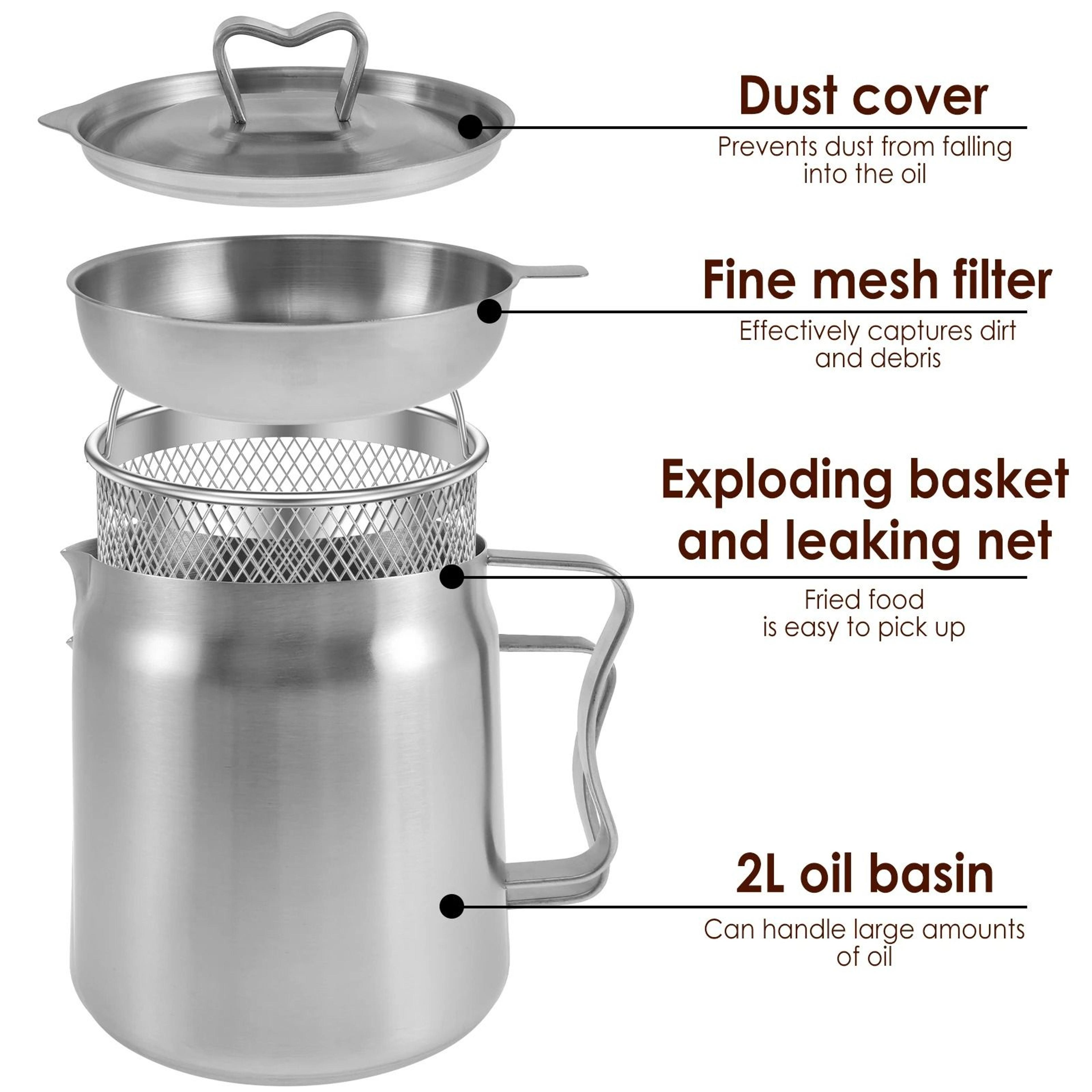 stainless steel oil strainer pot with mesh basket 2l 1.5l