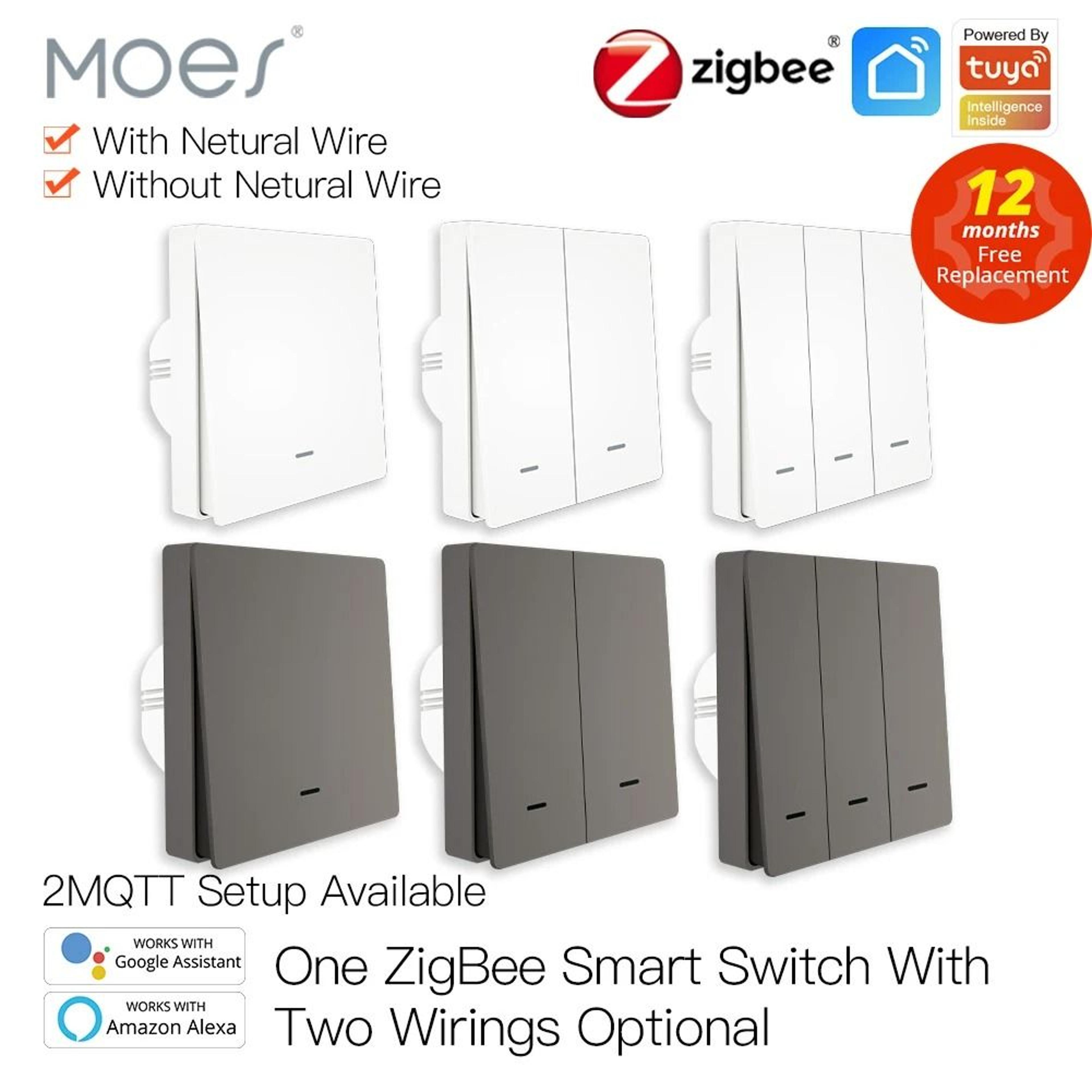 moes smart light switch zigbee no neutral wire works with alexa and google home