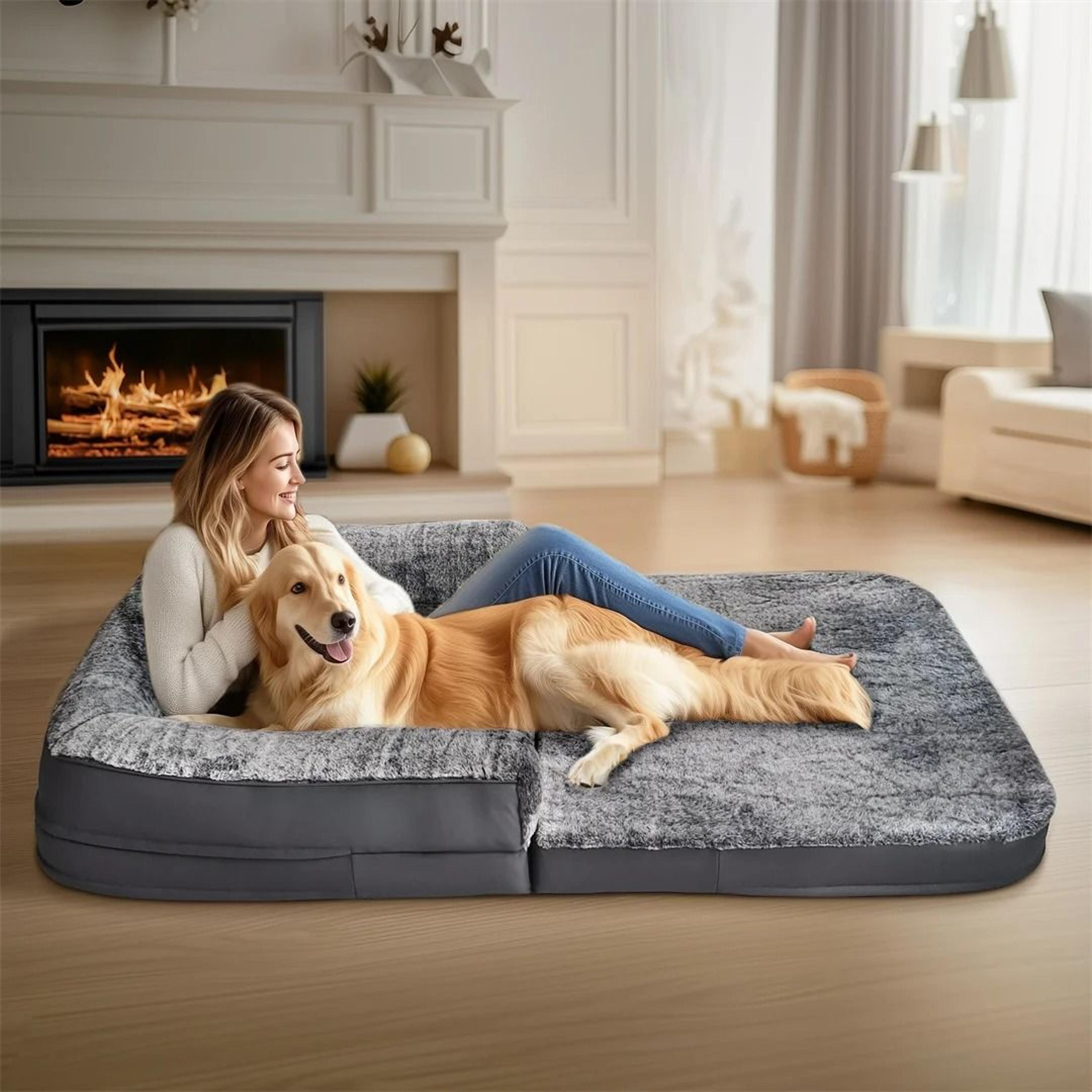 human size giant orthopedic dog bed 180cm plush foldable calming bed for pets and adults
