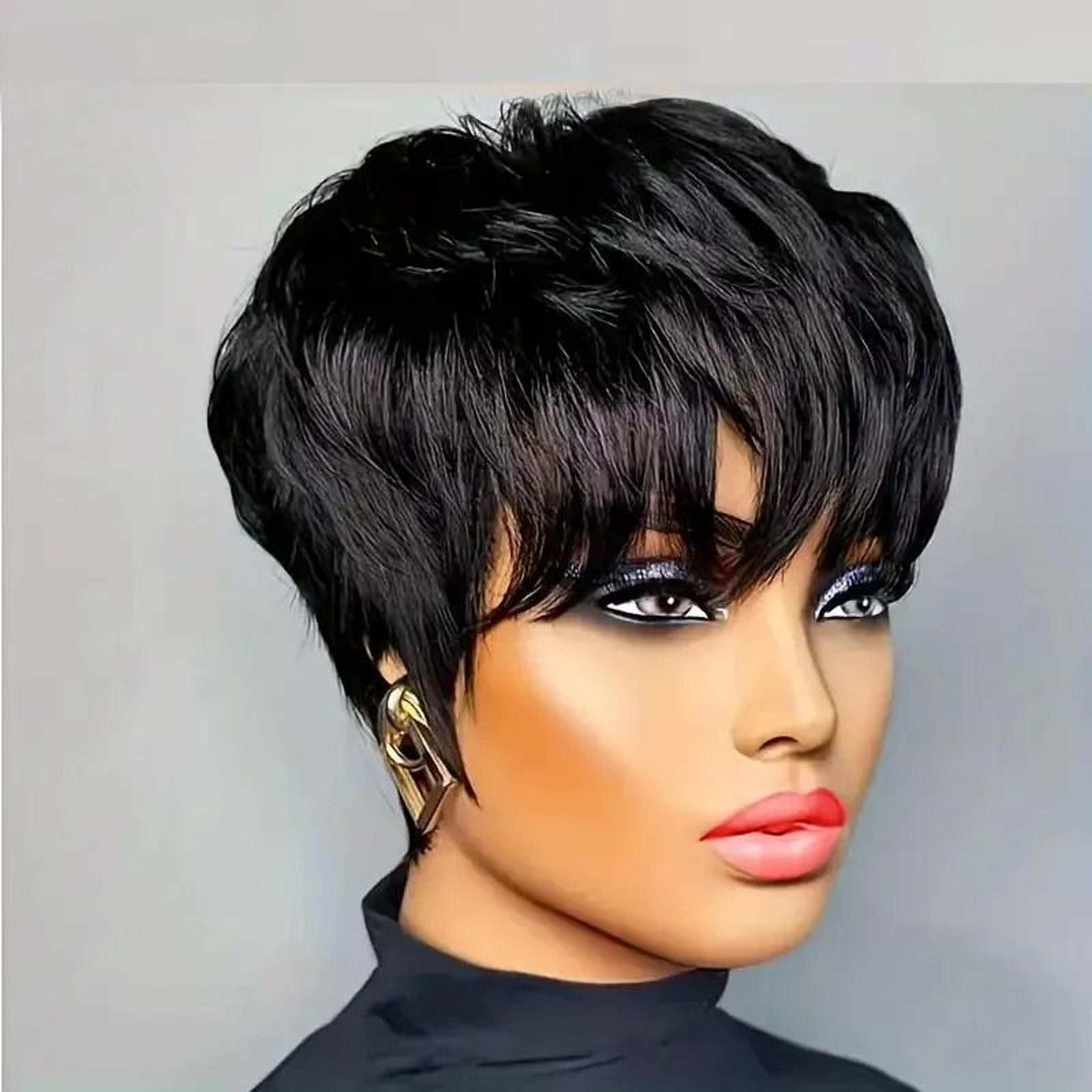 pixie cut human hair wig with bangs short bob layered brazilian wig for women