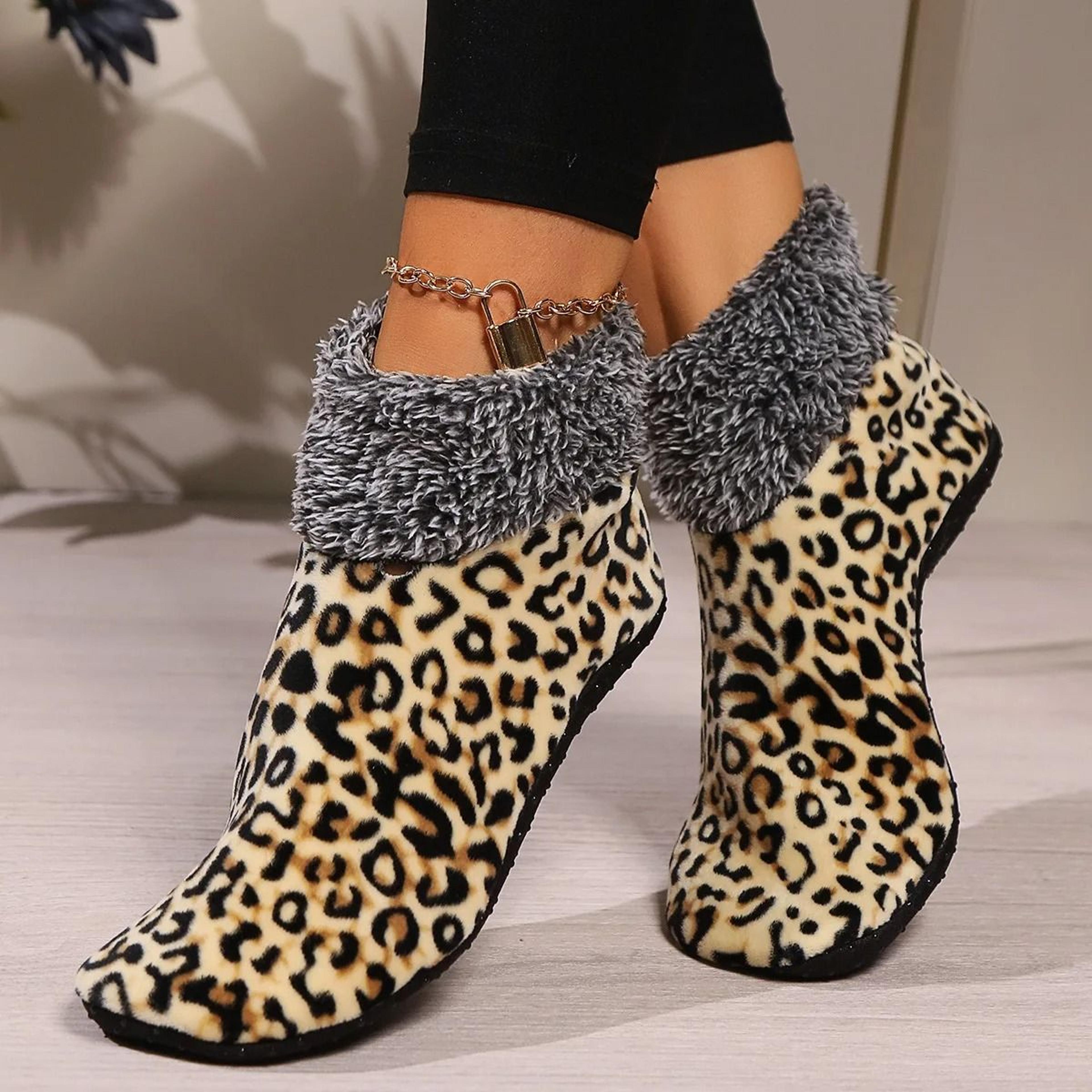 leopard print fall winter floor socks warm non slip home socks for women and men