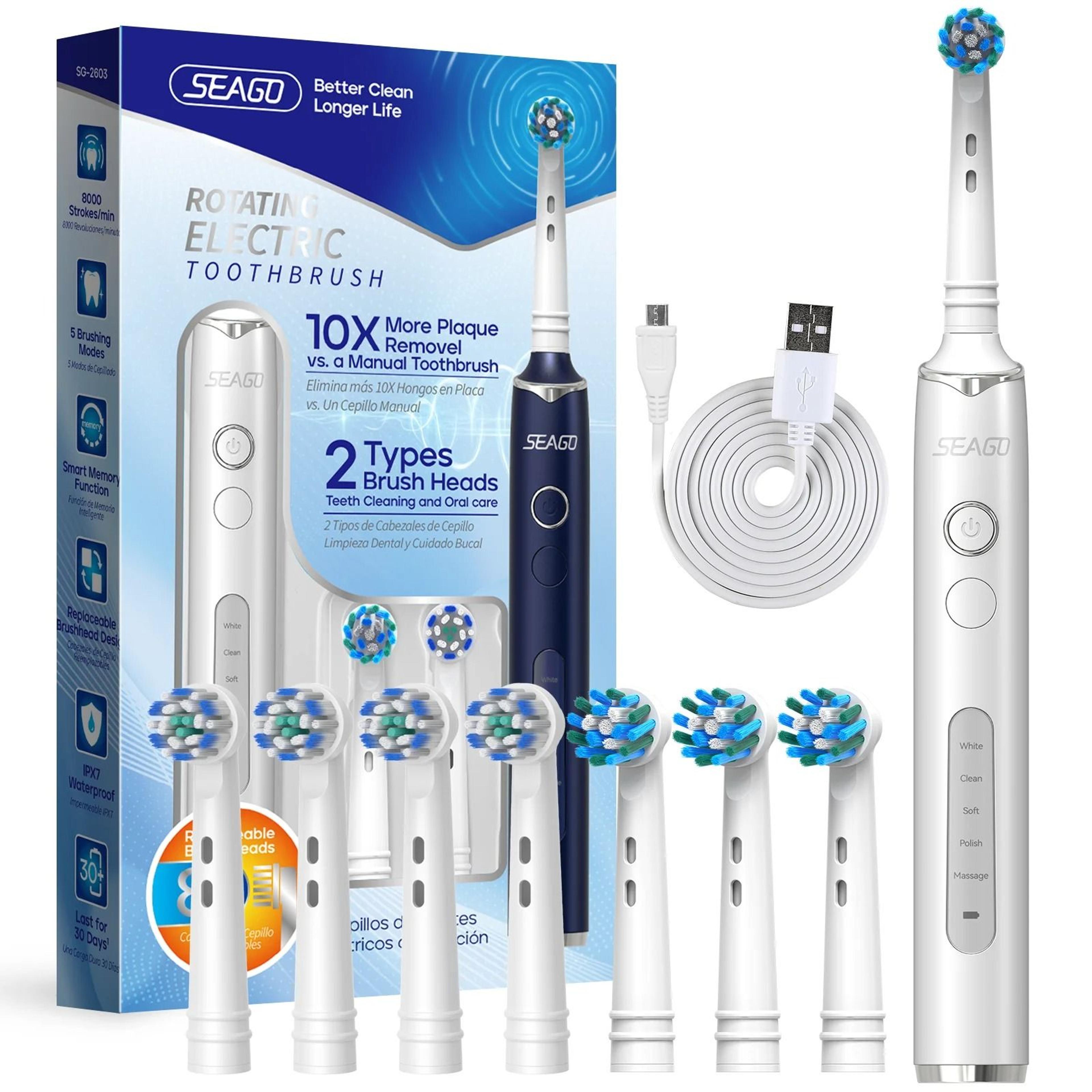 seago rotating electric toothbrush with 8 brush heads 5 modes rechargeable