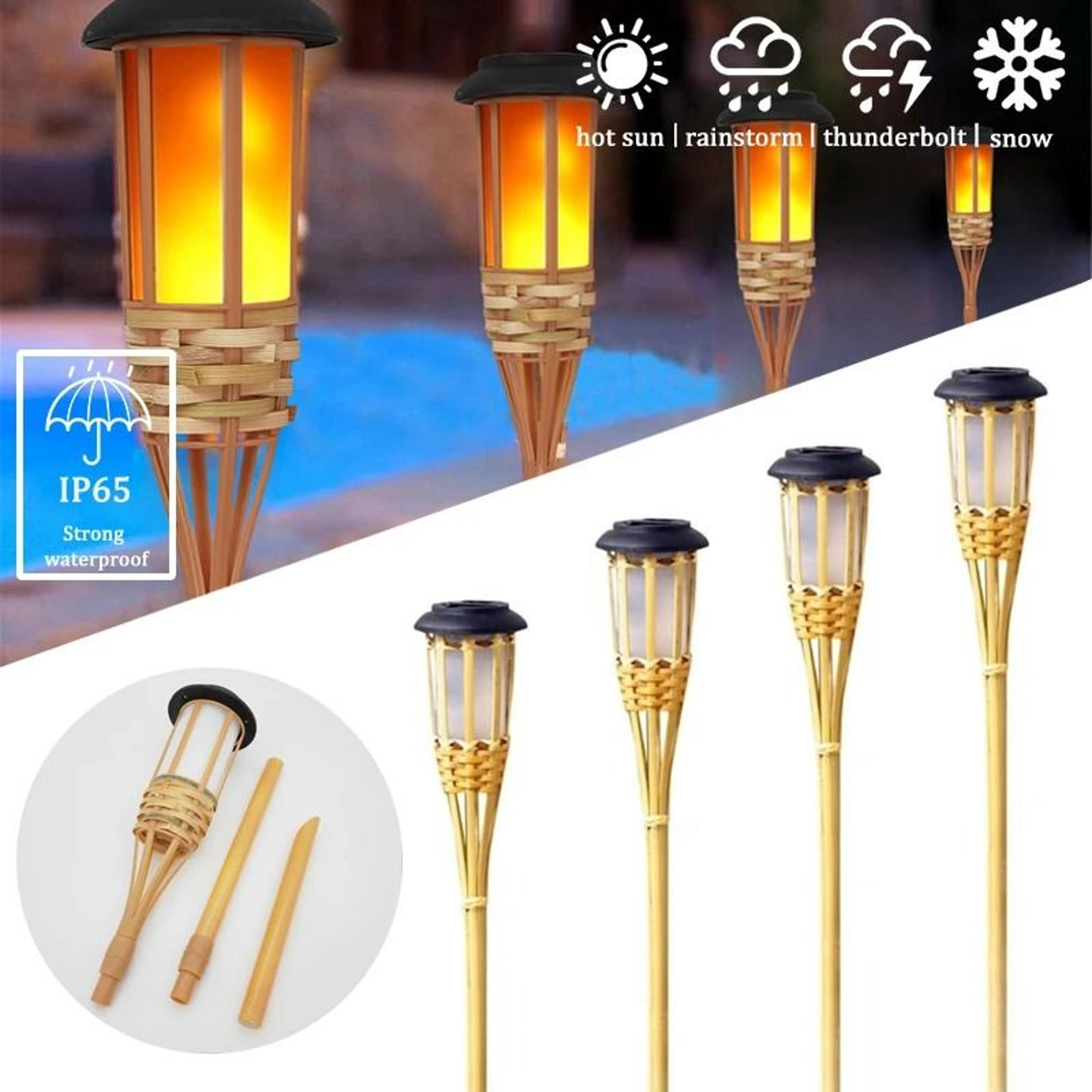 solar bamboo garden torch flickering flame led outdoor waterproof lighting