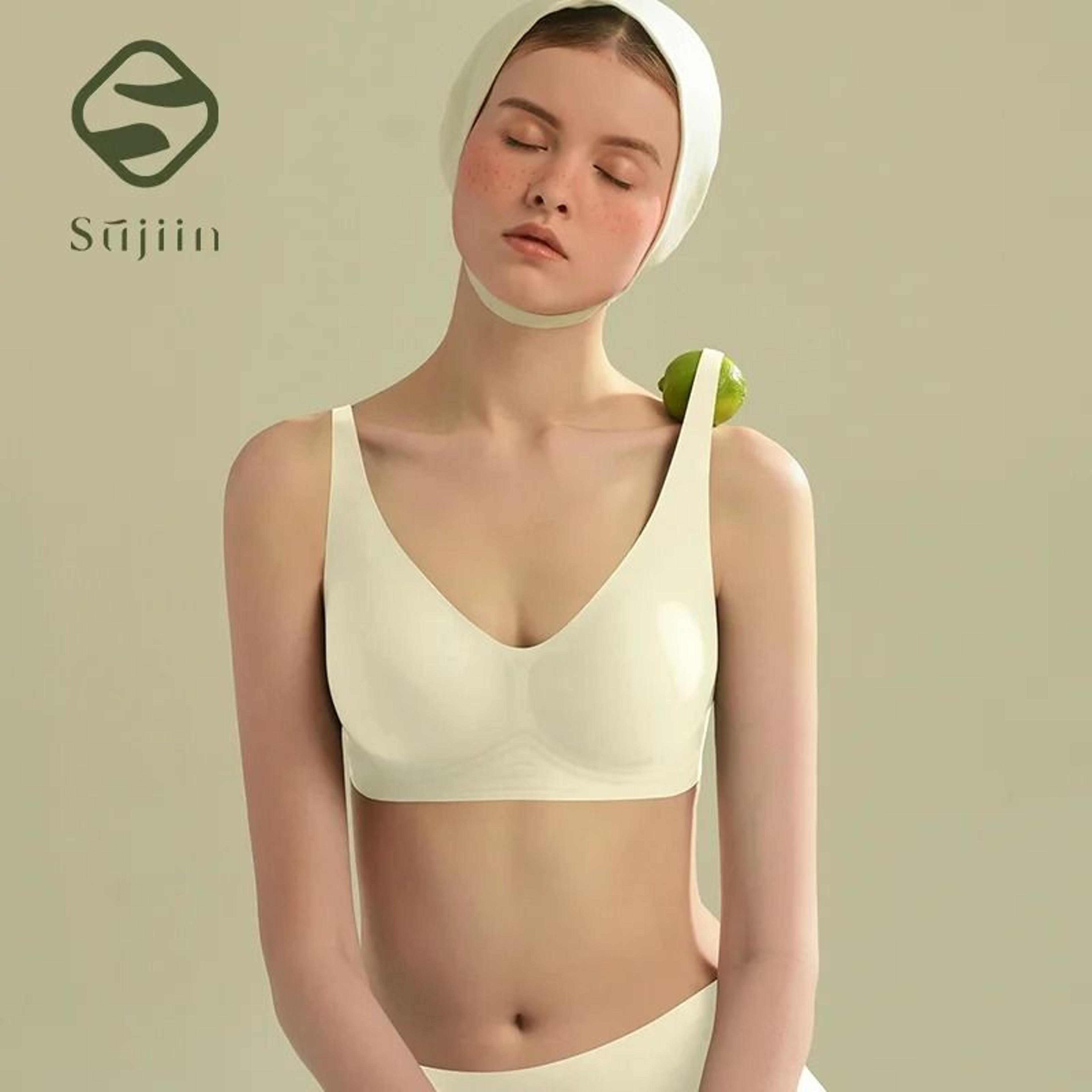 womens plus size seamless wireless push up bra with padded cups and plunge design
