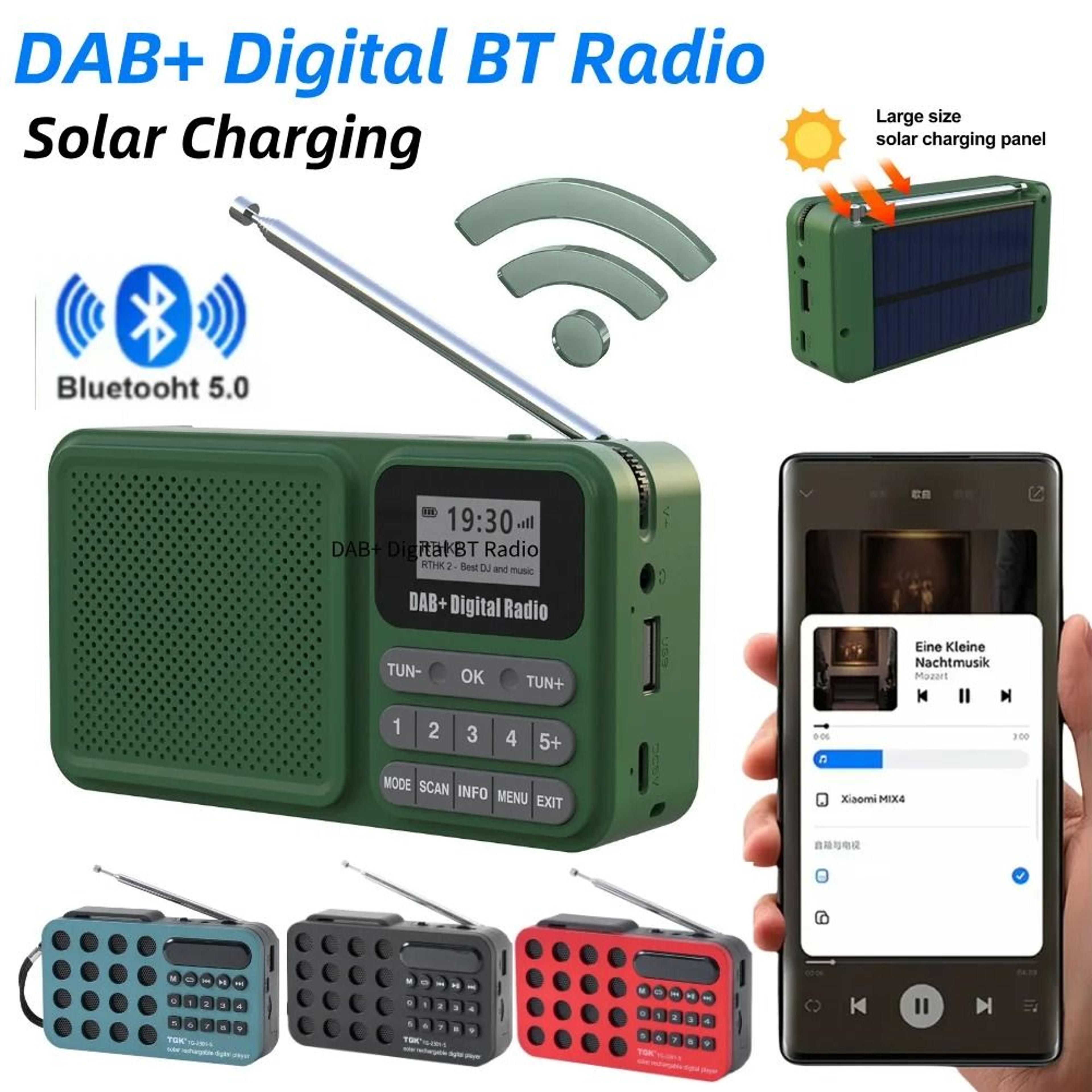 wireless bluetooth 5.0 dab plus digital portable fm radio with lcd display and speaker