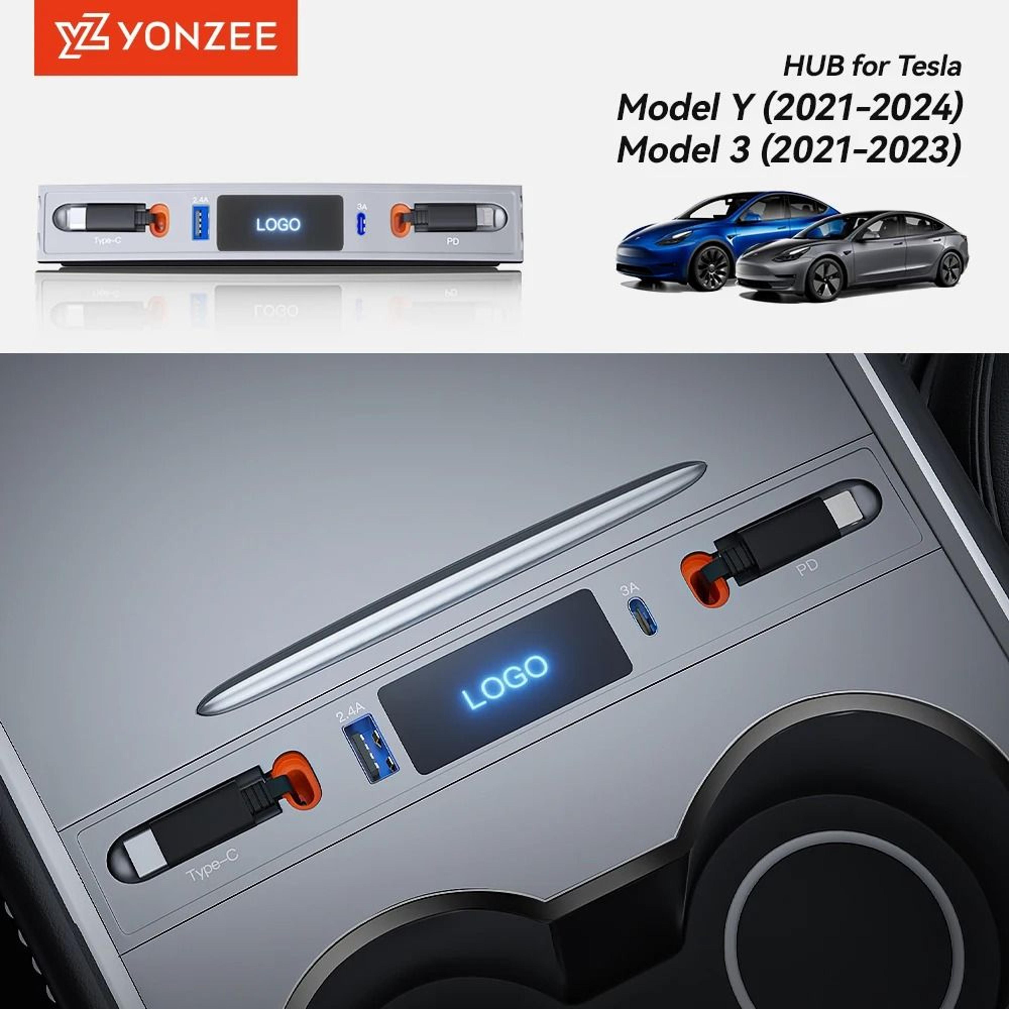 yz usb hub docking station with quick charge for tesla model 3 and model y