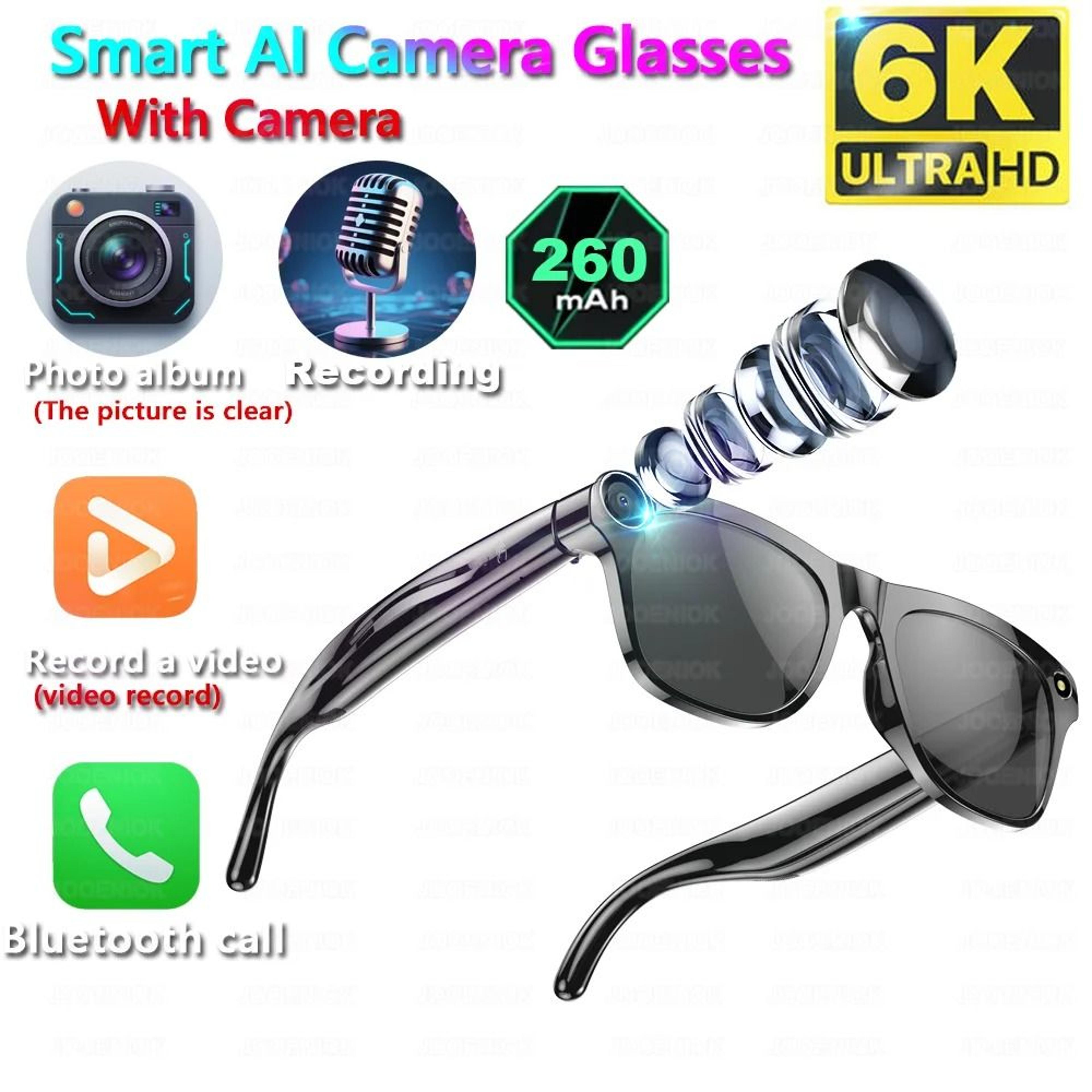 4k hd ai smart glasses with camera and bluetooth call function