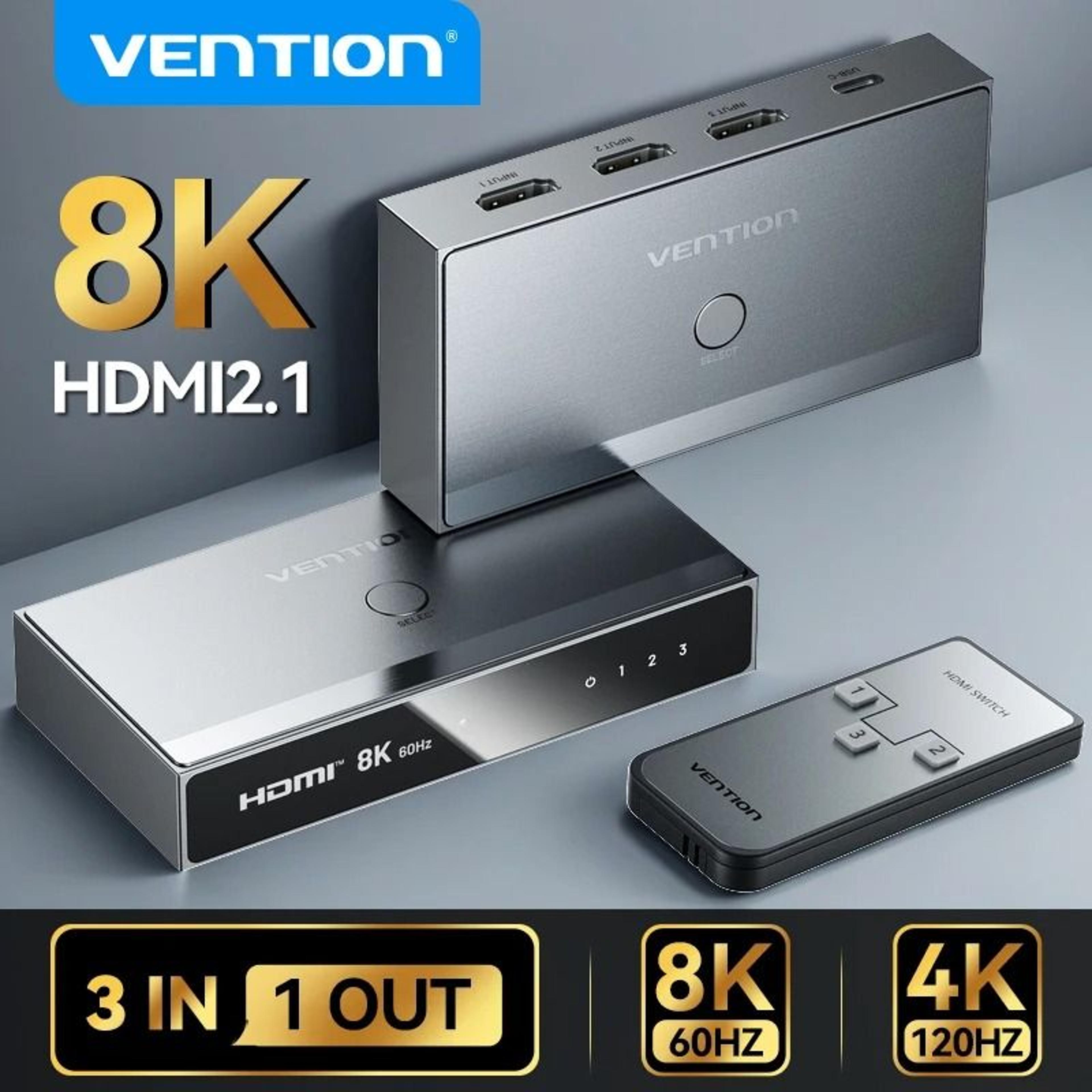 vention hdmi 2.1 splitter switch 3 in 1 out 8k 60hz 4k 120hz for tv xbox ps5 and monitor
