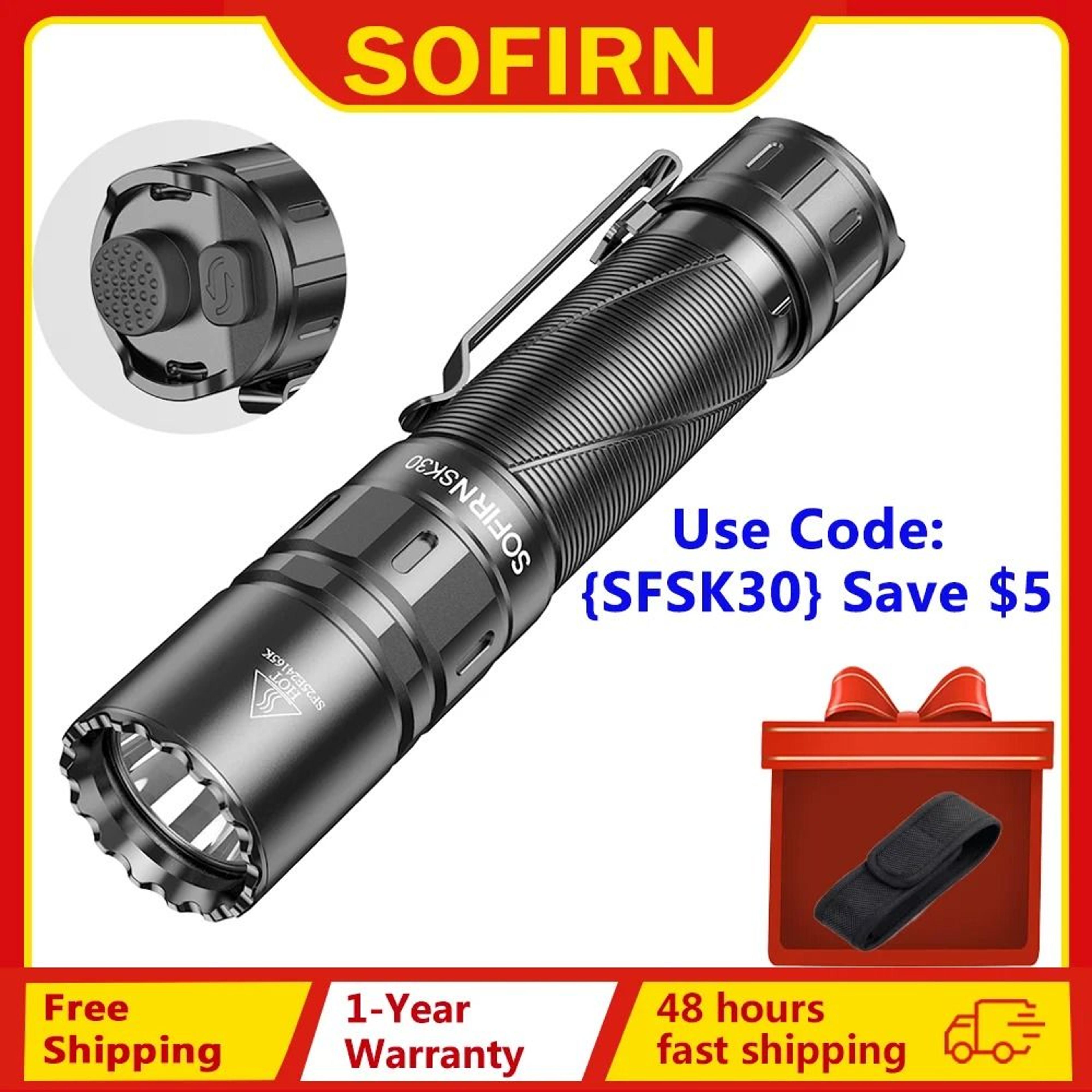 sofirn sk30 3000lm tactical flashlight with usb c rechargeable battery