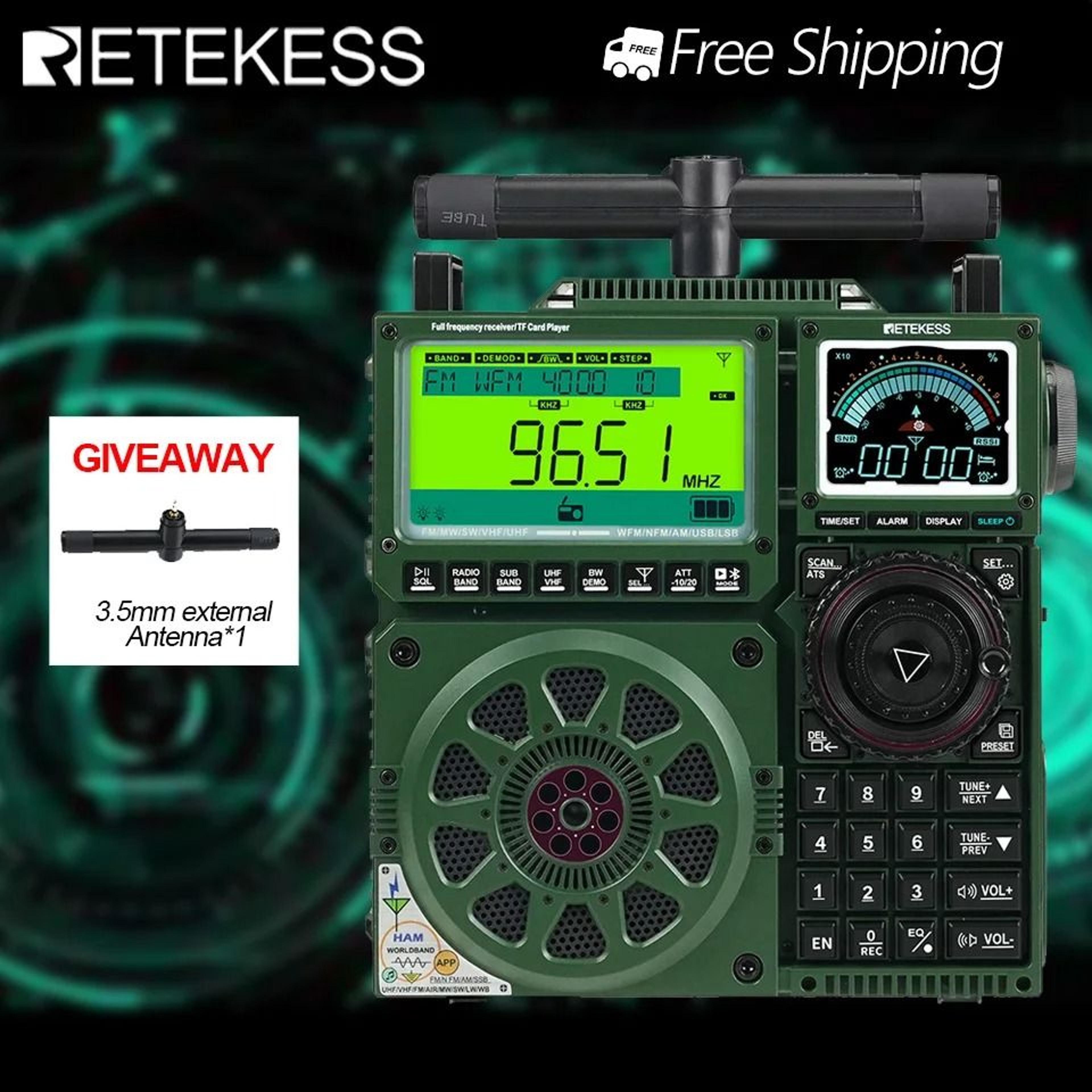 retekess tr113 full band portable radio receiver with bluetooth and antenna support