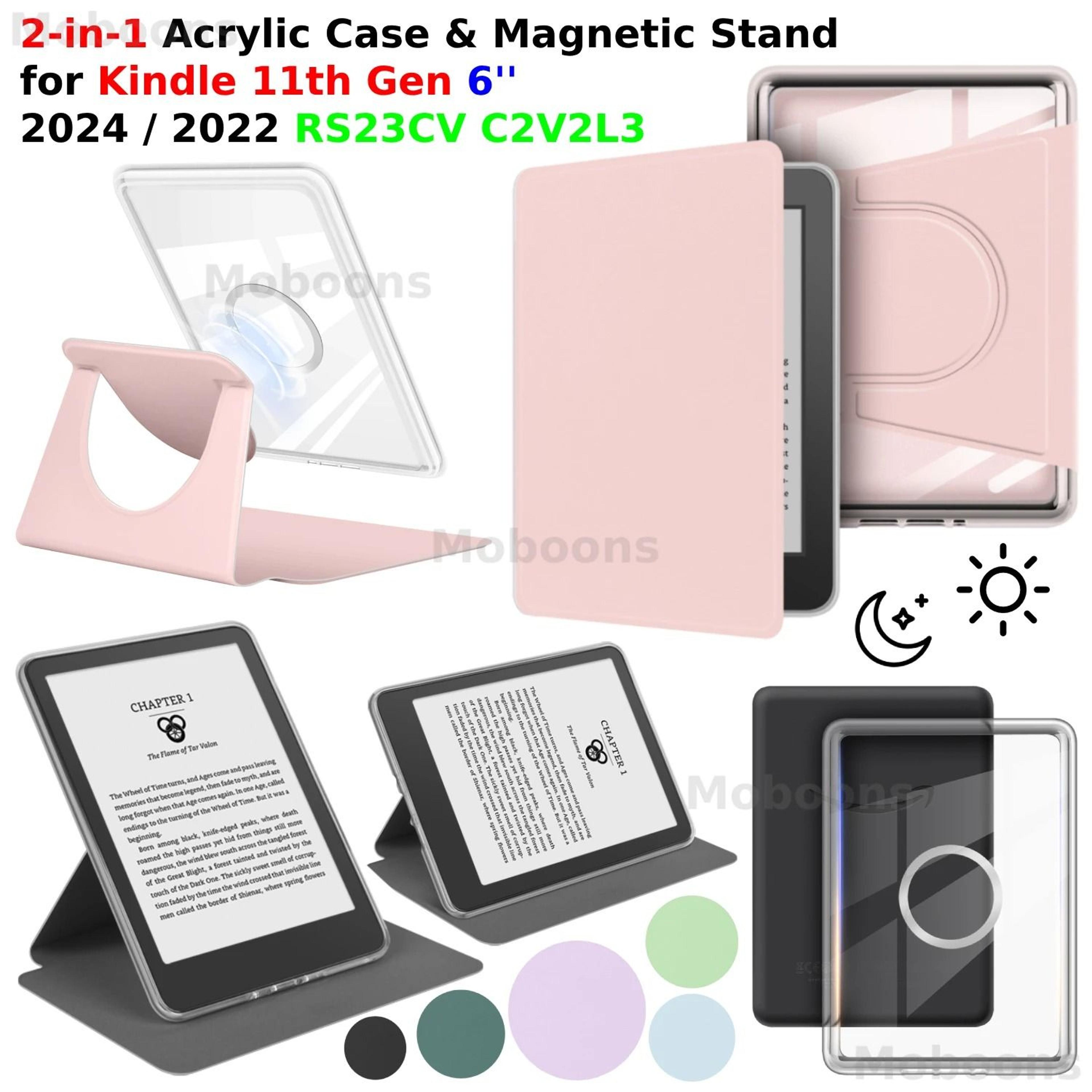 kindle 11th gen case 6 inch 360 rotatable 2 in 1 magnetic detachable acrylic case pu leather stand