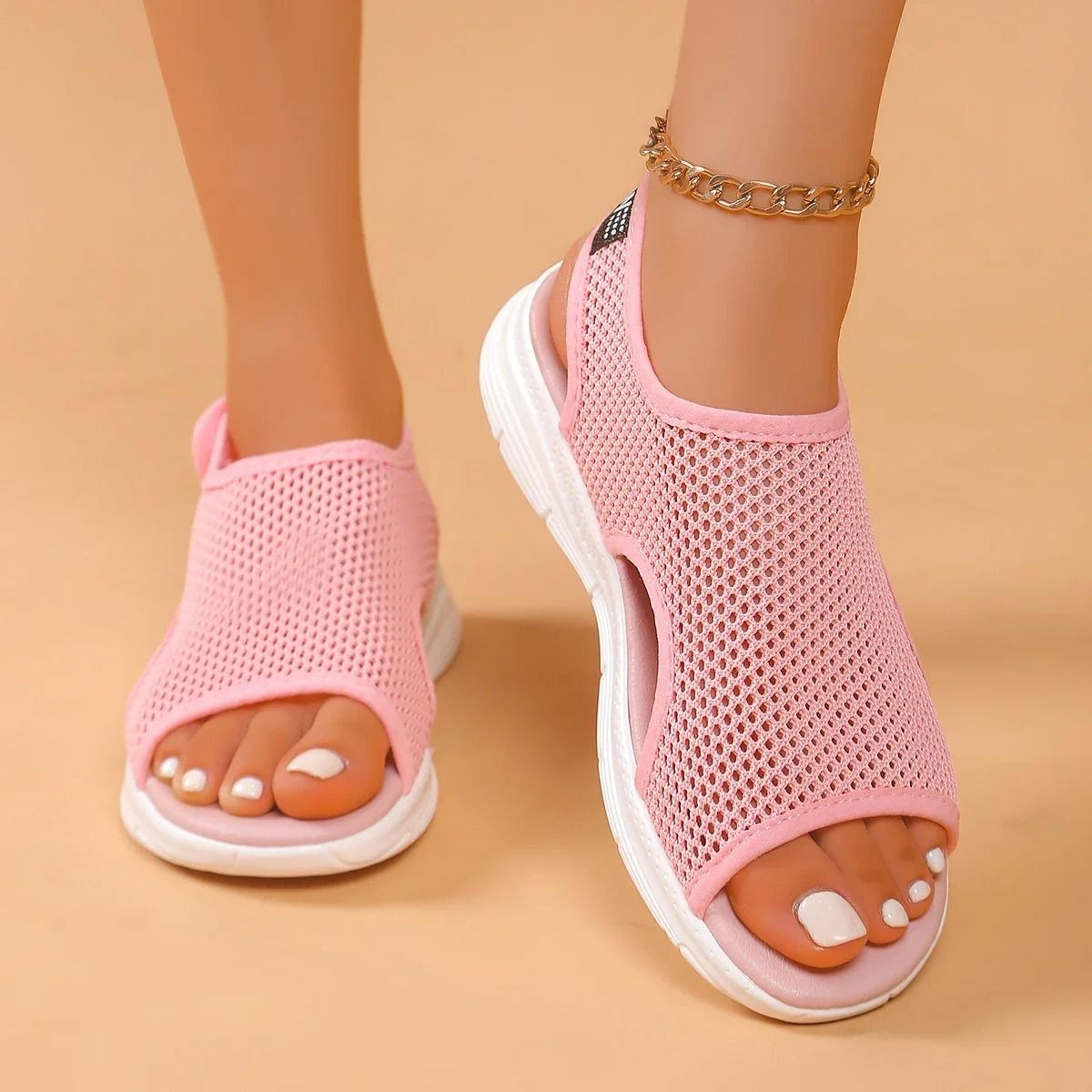 women knitted slip on sports sandals with mesh stretch design