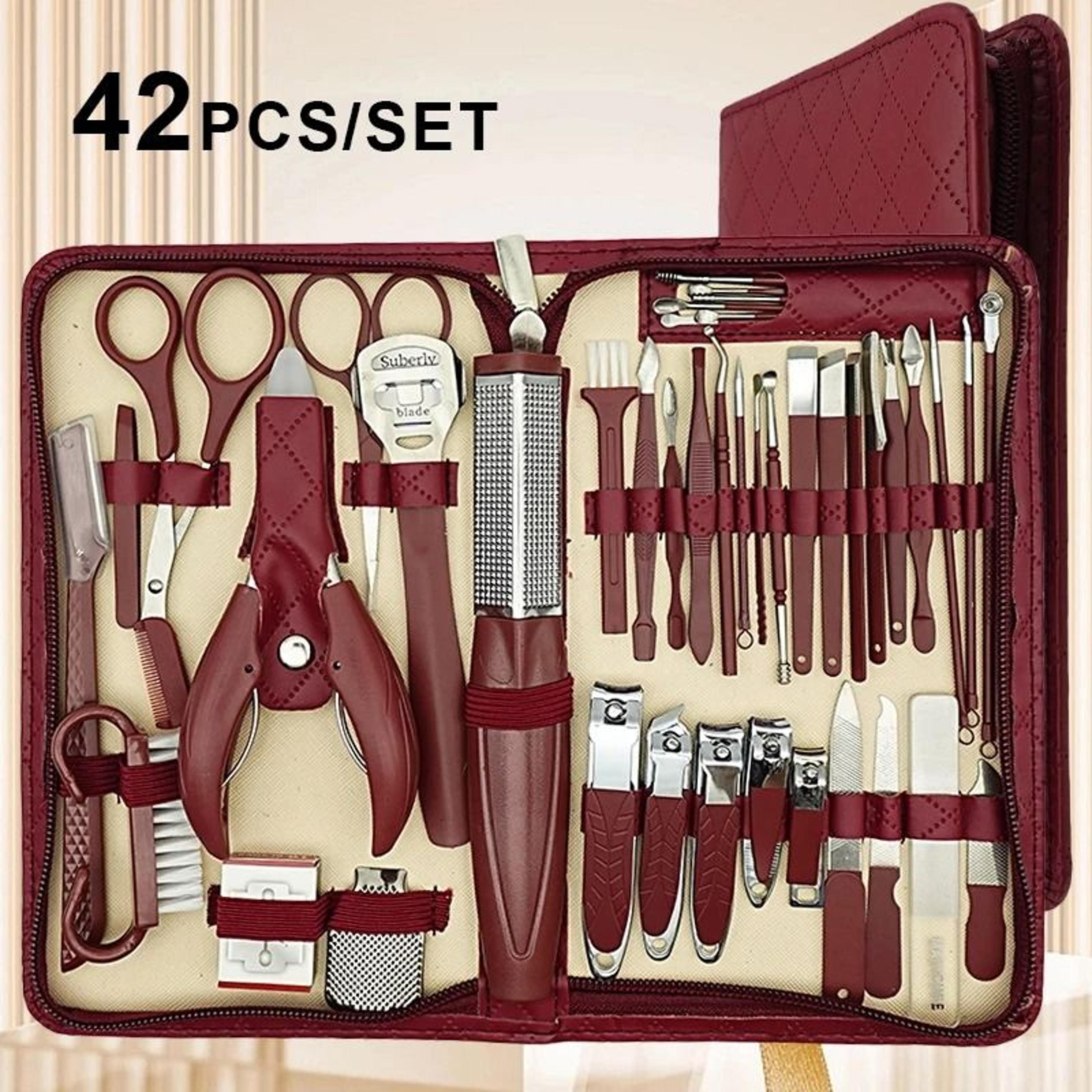 42 piece stainless steel manicure pedicure set with zipper case