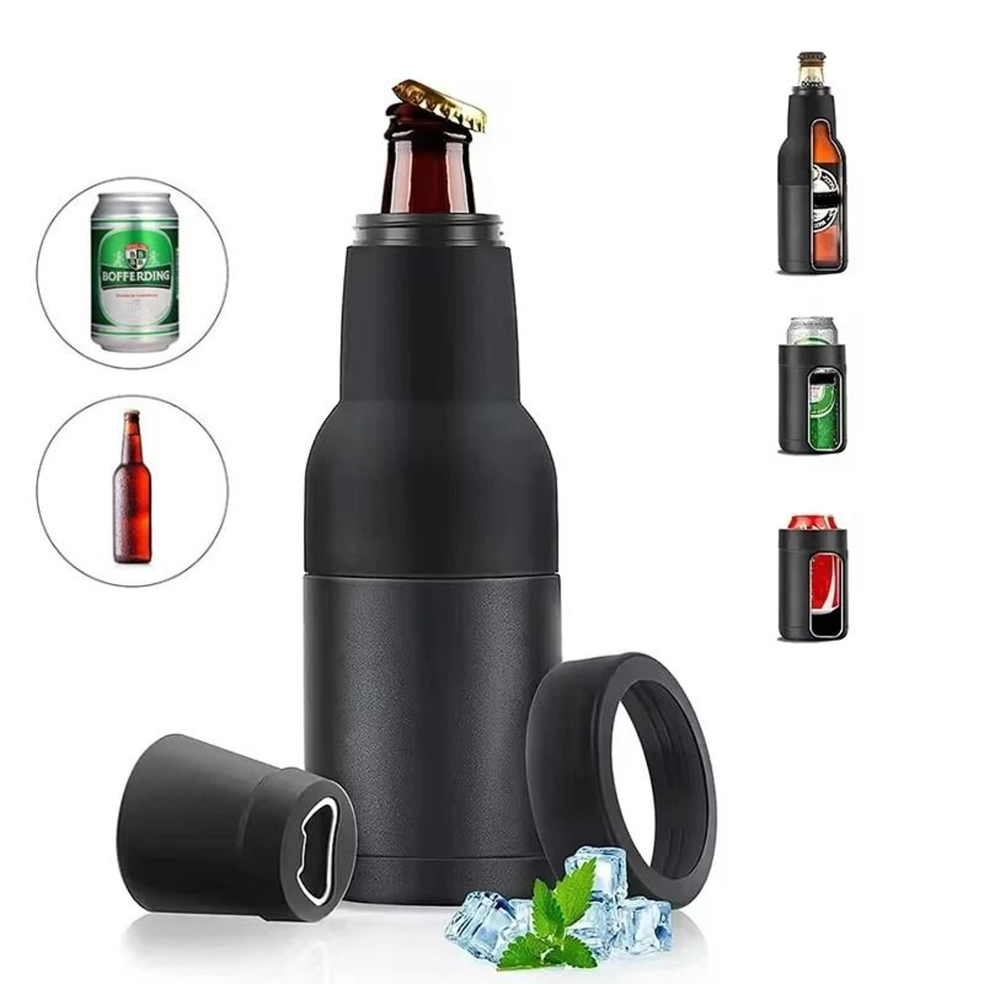 stainless steel 3 in 1 insulated drink can and bottle holder with opener